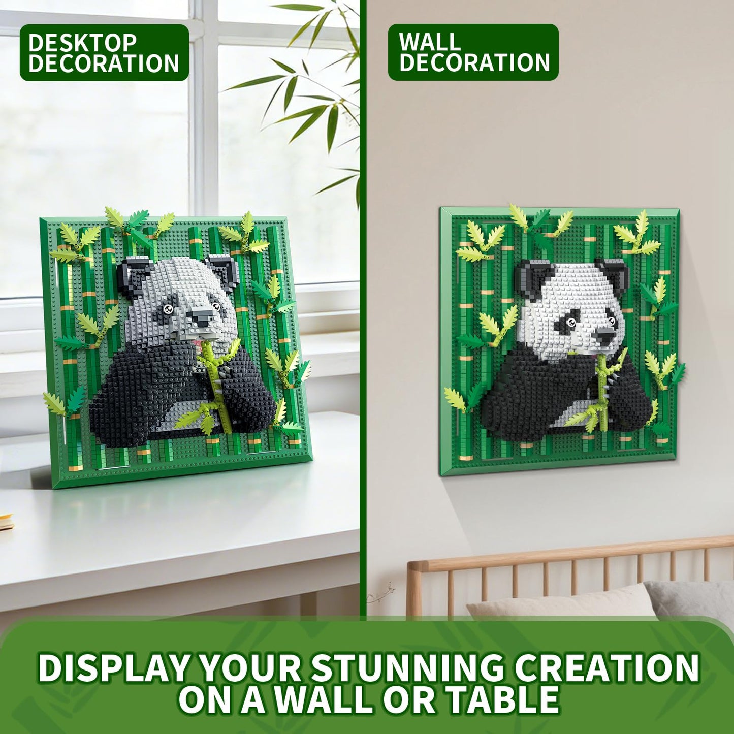 GHQYTPR Panda Animal 3D Wall Art Micro Mini Building Block Set 1142 Pcs Framed Bamboo Bear Model Kit for Adults & Teens Creative Desktop Decor & Wall Hanging Display Gift