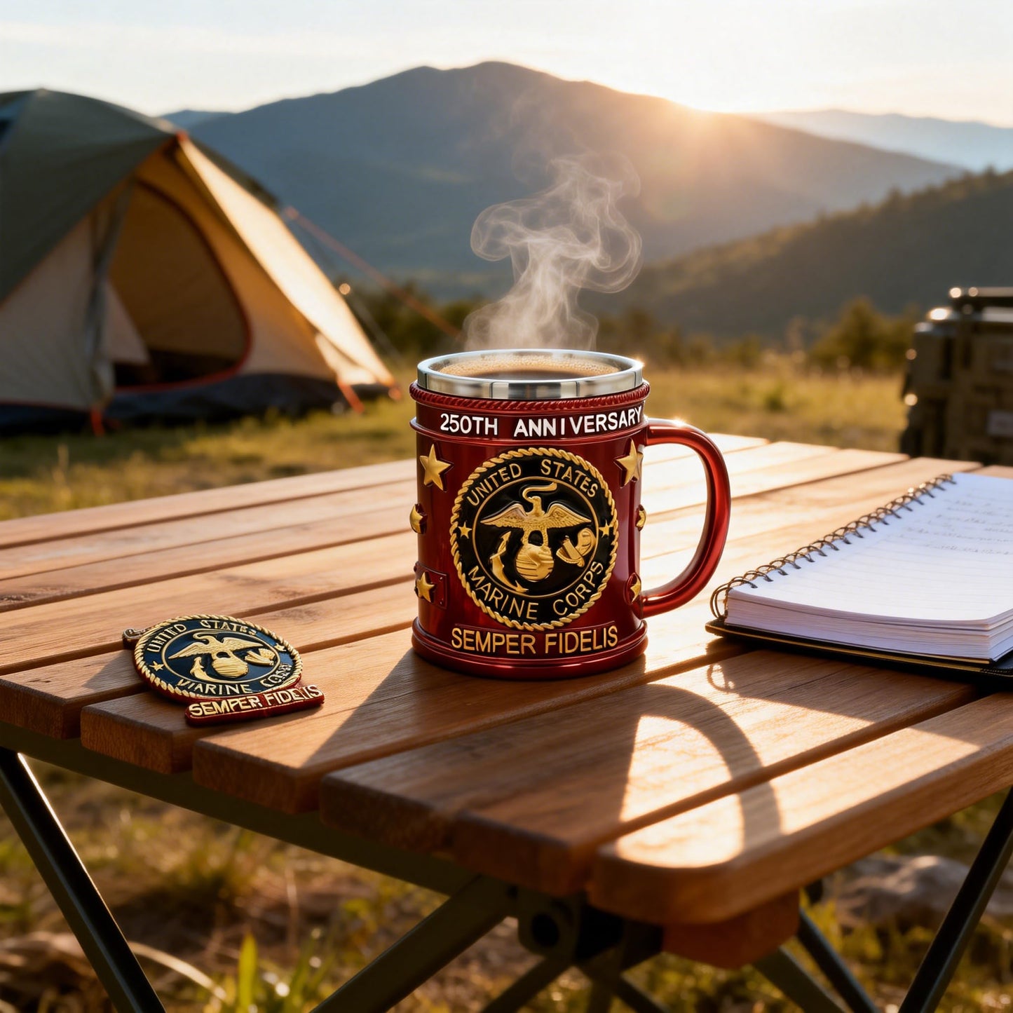 FEIOOD Metal Heavy Marine Corps Coffee Mug, USMC Anniversary 15oz Mug, Stainless Steel Army Mug, Veteran Gift & Military Collectible