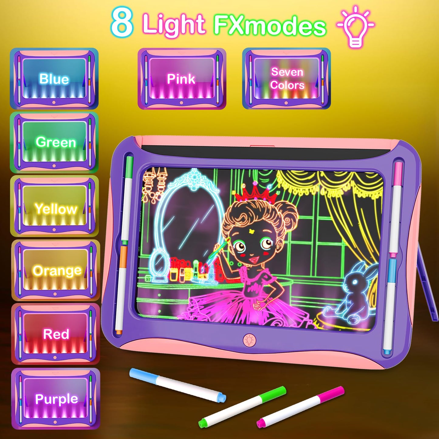LED Drawing Board for Kids, Light Up Tracing Pad Toy Pink
