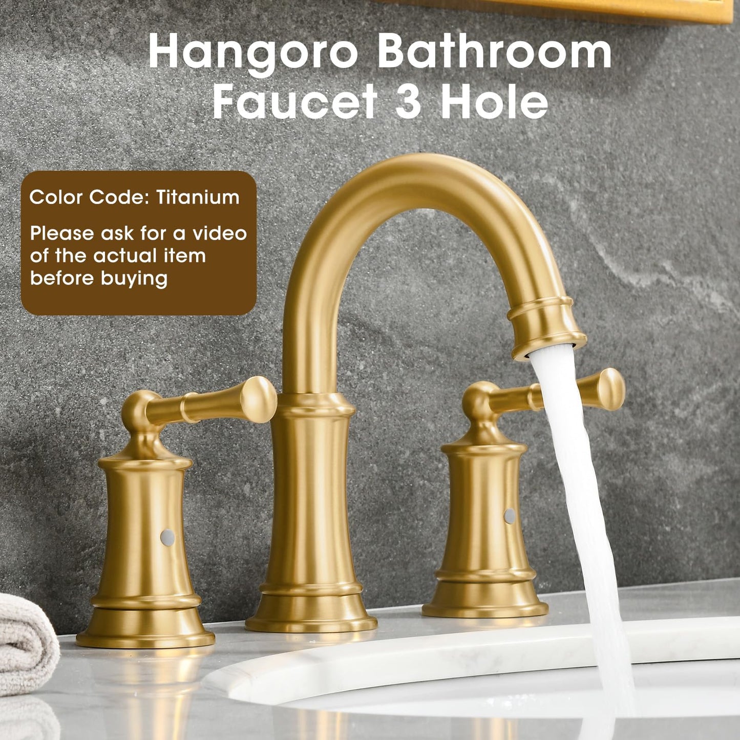 Hangoro Gold Bathroom Faucet, 8 Inch Brushed Gold Bathroom Faucet with Pop-up Drain Assembly, Widespread Sink Faucet with cUPC Supply Lines for Vanity, Lavatory RV Farmhouse Sink(L2304-BG)