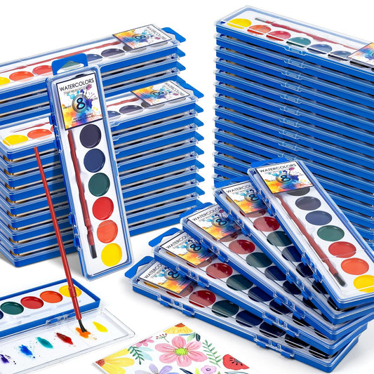 72 Pack Watercolor Paint Set Bulk,8 Colors Washable WaterColor Paint for Kids, Water Color Paint with Brushes, Ideal Gift for Party Favors, Art Supplies for School Classroom Home