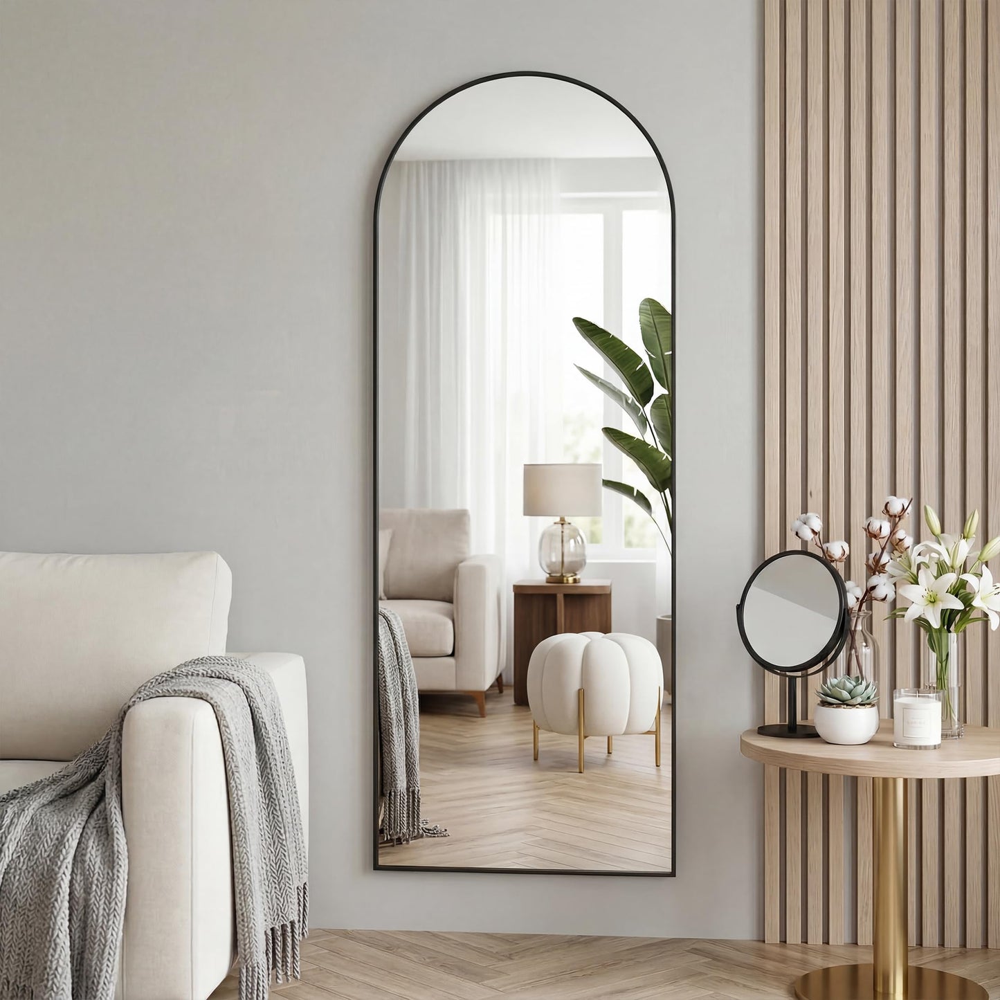 Furnbar 58"x20" Arched Full Length Door Mirror, Over-the-Door Hanging, Floor Standing, Wall Mounted or Leaning, Metal Frame Body Mirror for Bedroom, Living Room, Closet, Dorm, Black