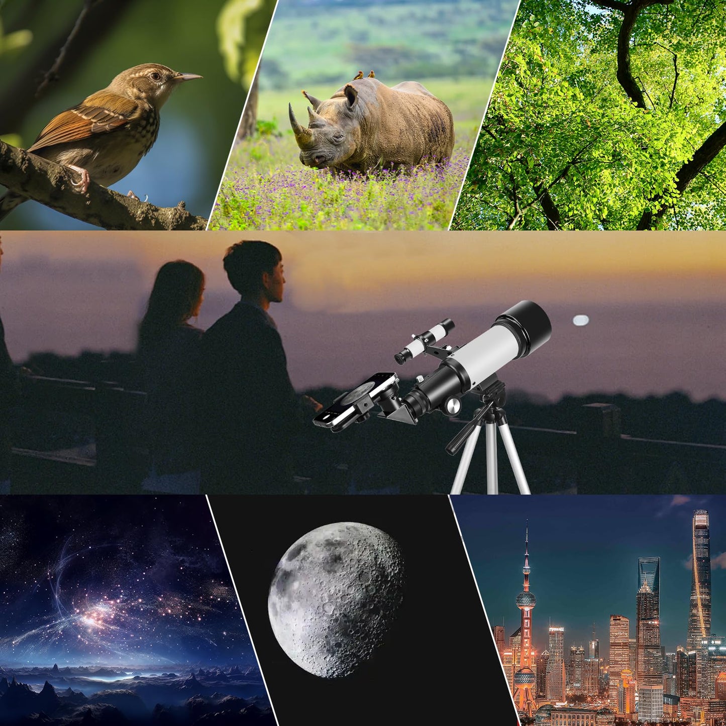 Telescopes, Telescope for Kids and Adults Beginners, 70mm Aperture 400mm Focus Length Refractor Travel Telescope with AZ Mount for Observe The Moon and Landscape (White)