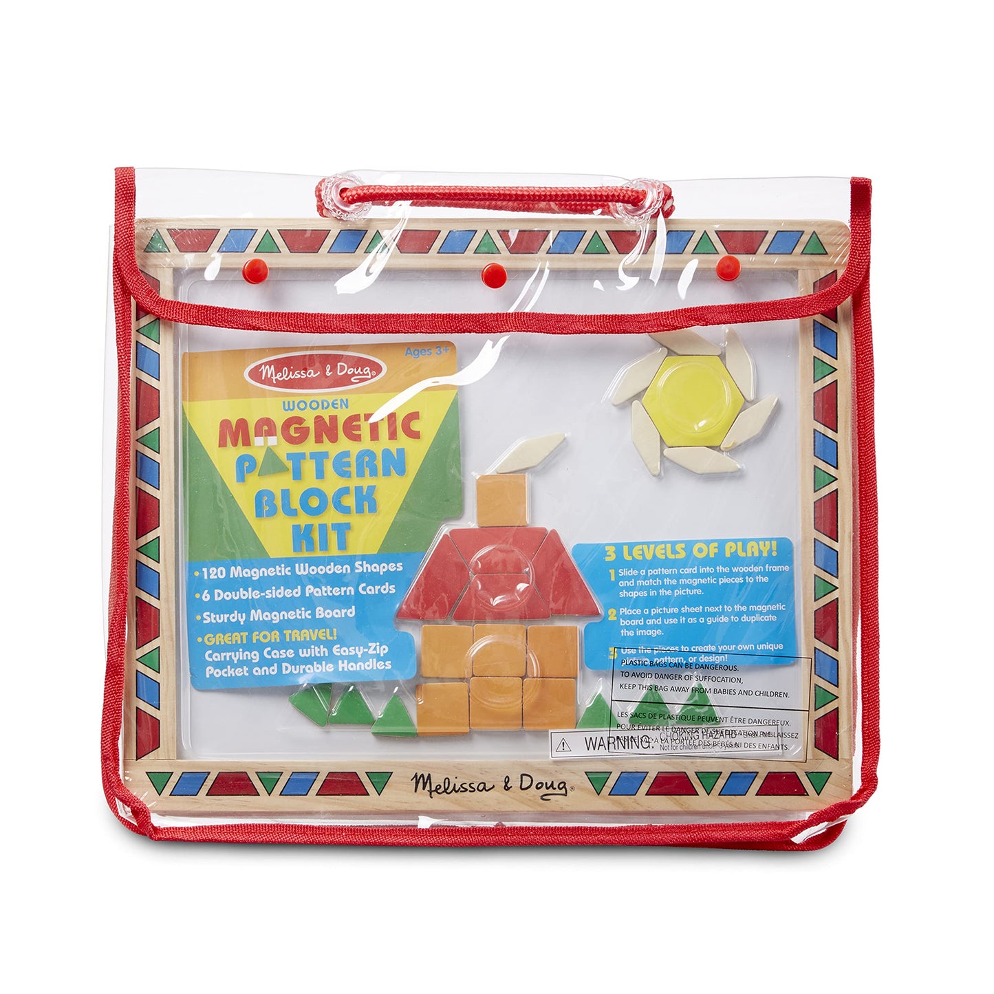 Melissa & Doug Deluxe Wooden Magnetic Pattern Blocks Set - Educational Toy with 120 Magnets and Carrying Case