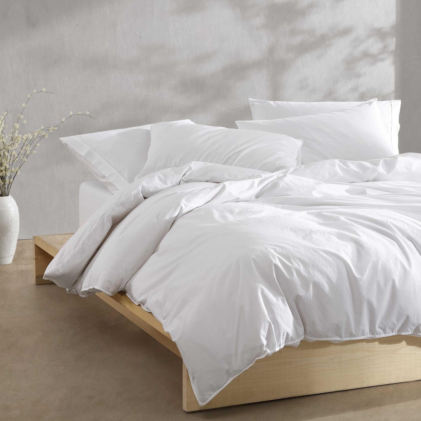Calvin Klein - Queen Duvet Cover Set with Shams, 100% Cotton Percale Bedding, Garment Washed, Crisp & Breathable, Modern Cotton Washed Percale White