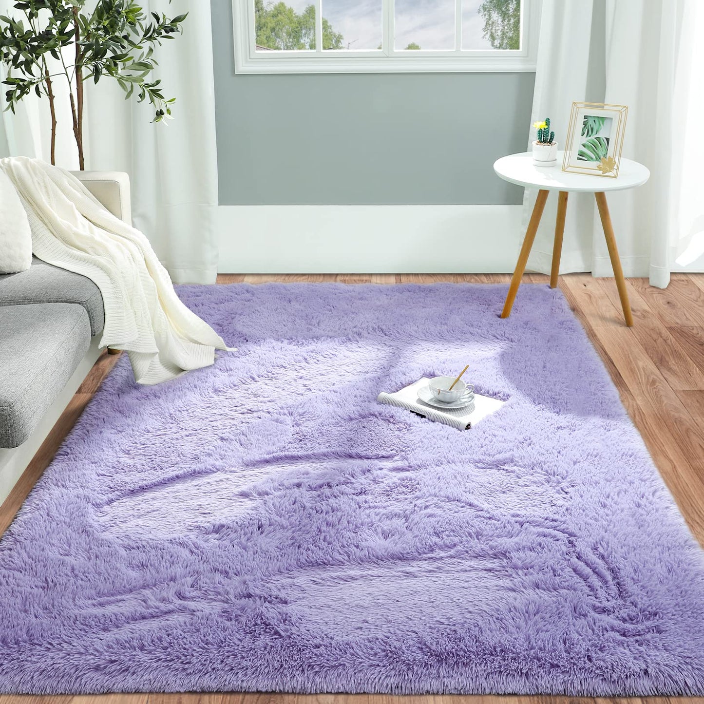 Pettop Fluffy Lavender Purple Rug for Bedroom Living Room, 5x8 Feet Super Soft Shaggy Plush Fuzzy Rugs for Girls Kids Boys, Non-Slip and Washable Rug for Nursery Classroom, Carpet for Rooms Decor