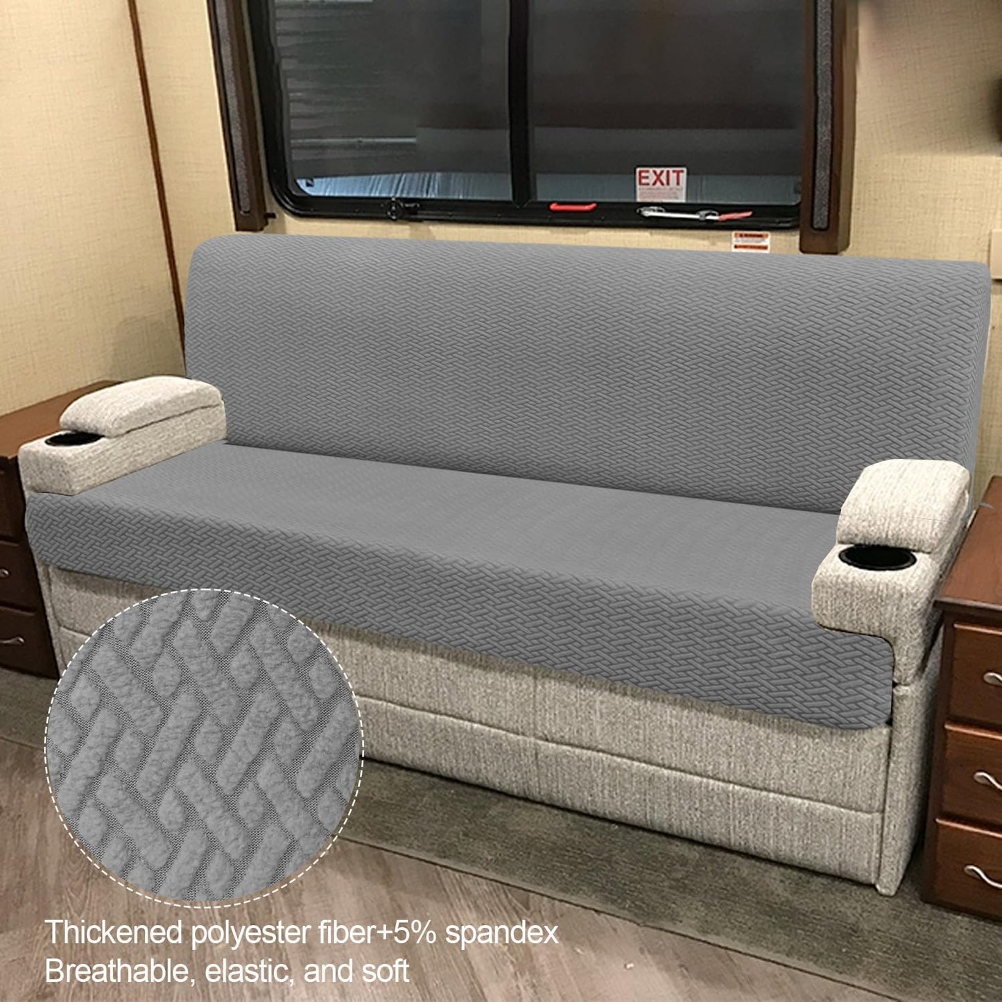 RV Couch Covers for Sofa Bed - 2-Piece Stretchable Backrest & Seat Covers for Jackknife Sleeper Sofas (Grey)