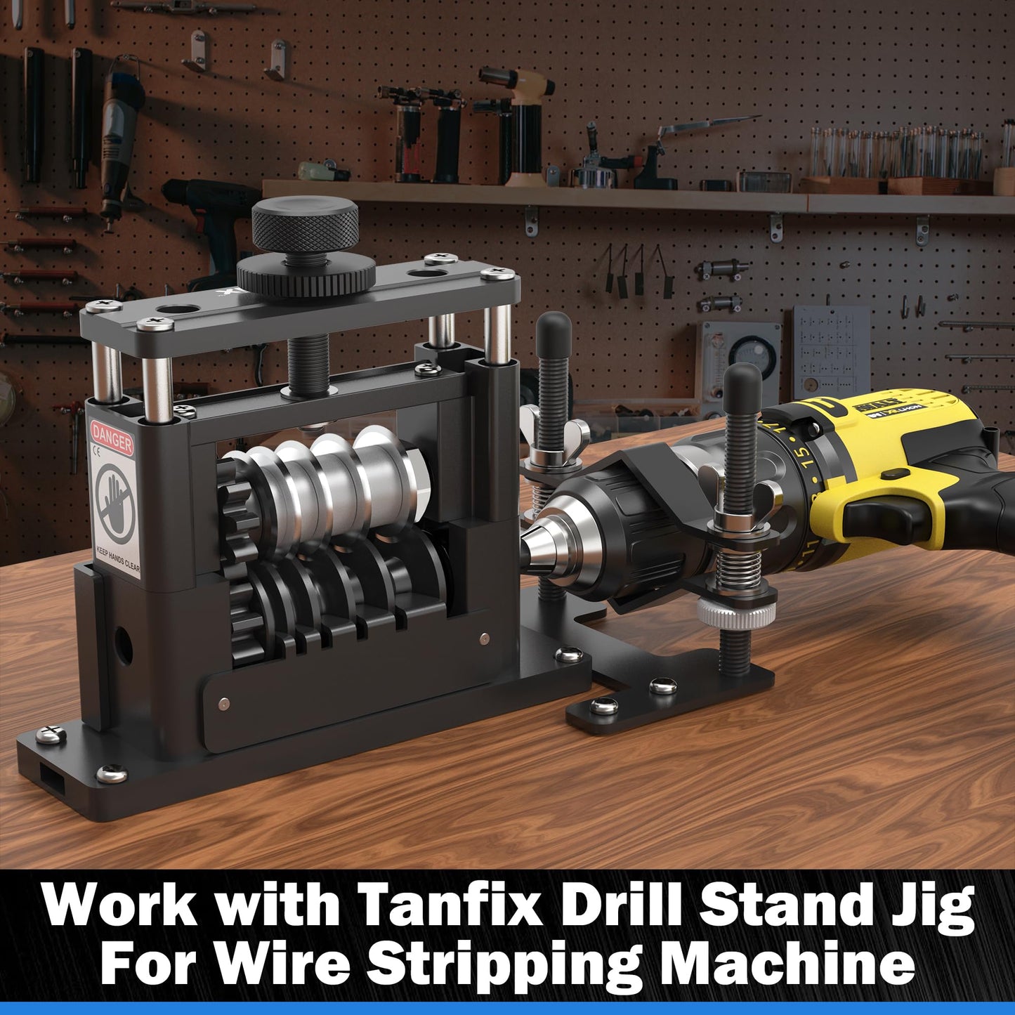Tanfix PRO Wire Stripper Machine W / 6 Channels & 5 Carbide Blade, Φ0.06-0.65'' Upgraded & Aluminum Frame Drill Powered Wire Cable Stripper, Efficient recycling of Copper Wire