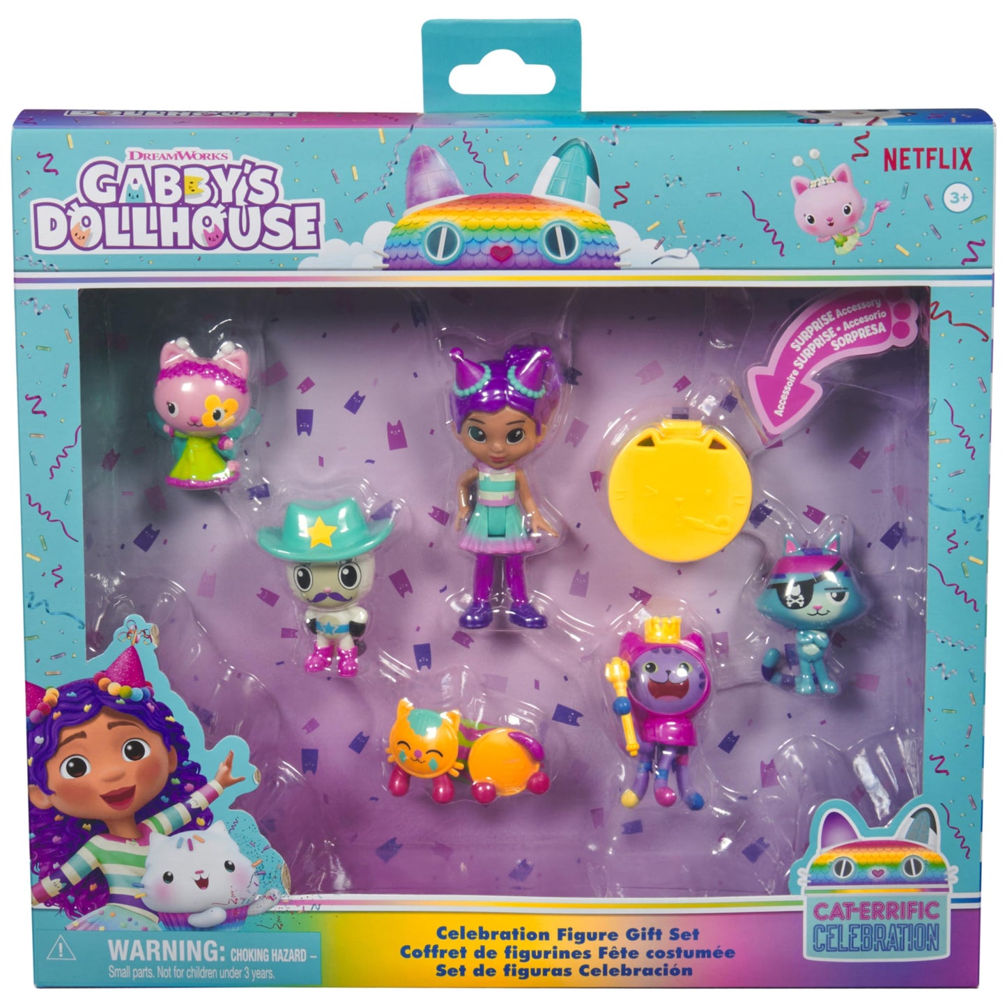 Gabby’s Dollhouse, Celebration Themed Figures with Gabby Girl, 5 Cat Toy Figures, Surprise Toys & Dollhouse Accessories, Kids Toys for Girls & Boys 3+