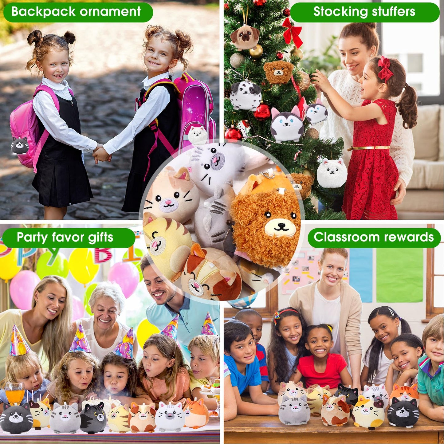 Halloscume 18 Pcs Mini Stuffed Animals Bulk Small Plush Cat Puppy 3.15 Inch Kitten Dog Toys Keychains Set for Easter Gifts Basket Stuffers Egg Fillers School Classroom Prizes Party Favors