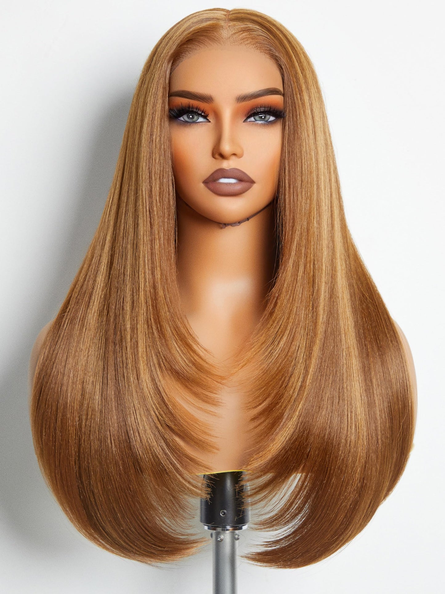 GORGIUS Honey Blonde Straight Layered Wig Glueless Highlight Lace Front Wig Middle Part Pre Cut HD Lace Wig Upgraded with Style-Archive Premium Fiber