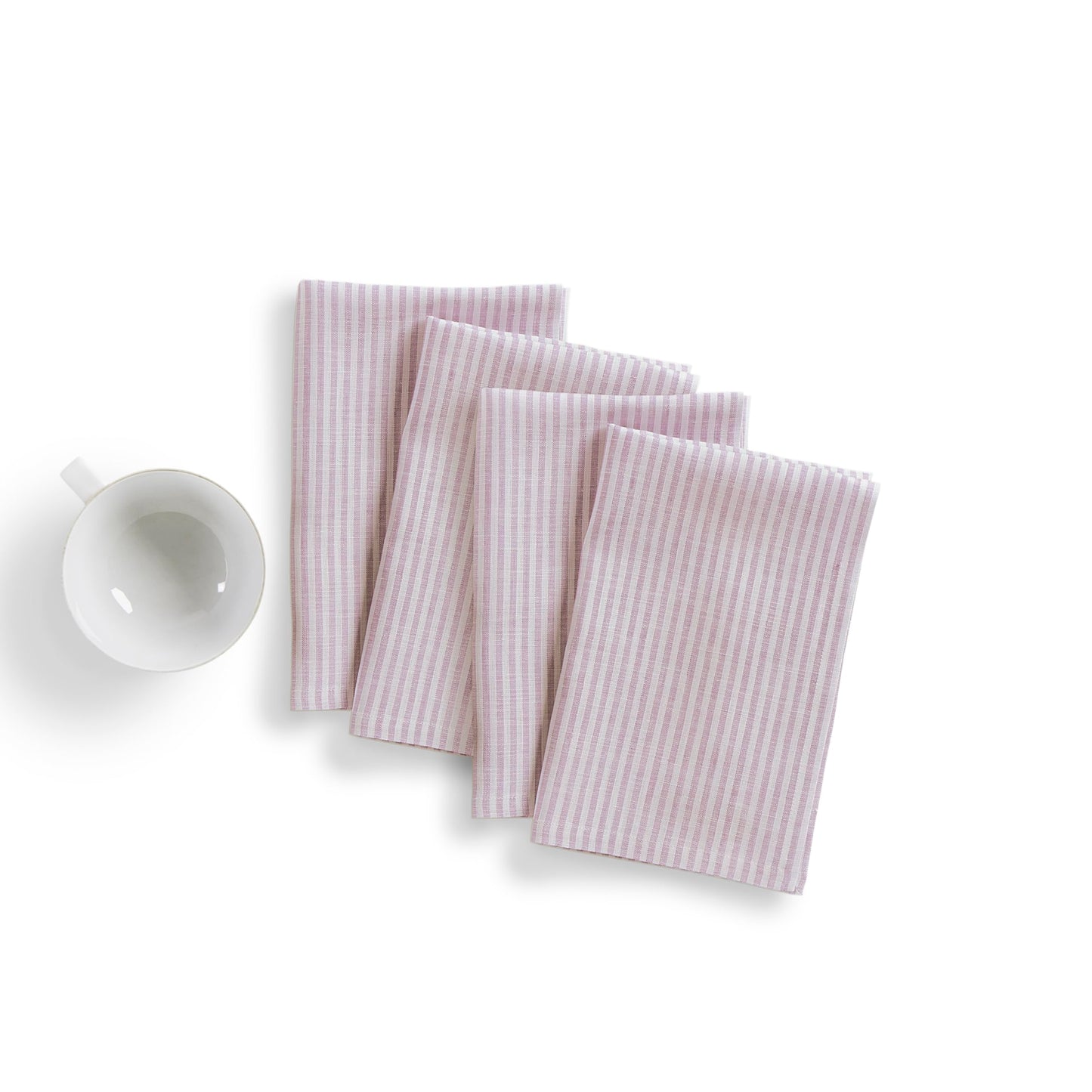 Solino Home Linen Cloth Napkins Set of 4-100% Pure Linen Pink and White Striped Dinner Napkins 20 x 20 Inch for Halloween - Narrow Stripe, Handcrafted and Machine Washable