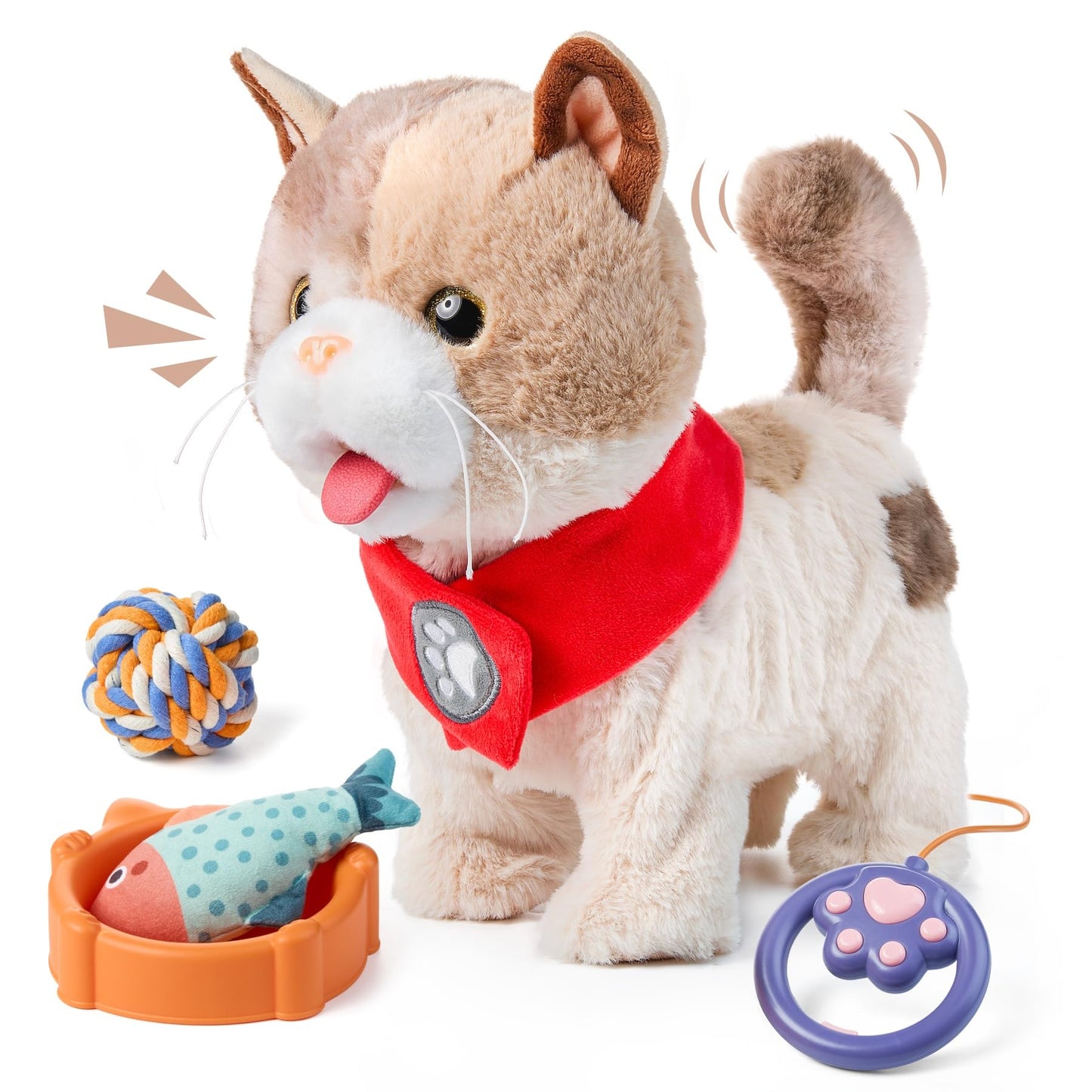 TUMAMA Toy Cat for Kids, Cute and Realistic Kitty Toy that Walks, Meows, Tongues Out and Wags Tail, Interactive Electronic Cat Plush Toy with Leash, Best Gift for Boys and Girls Ages 3 4 5 6 7