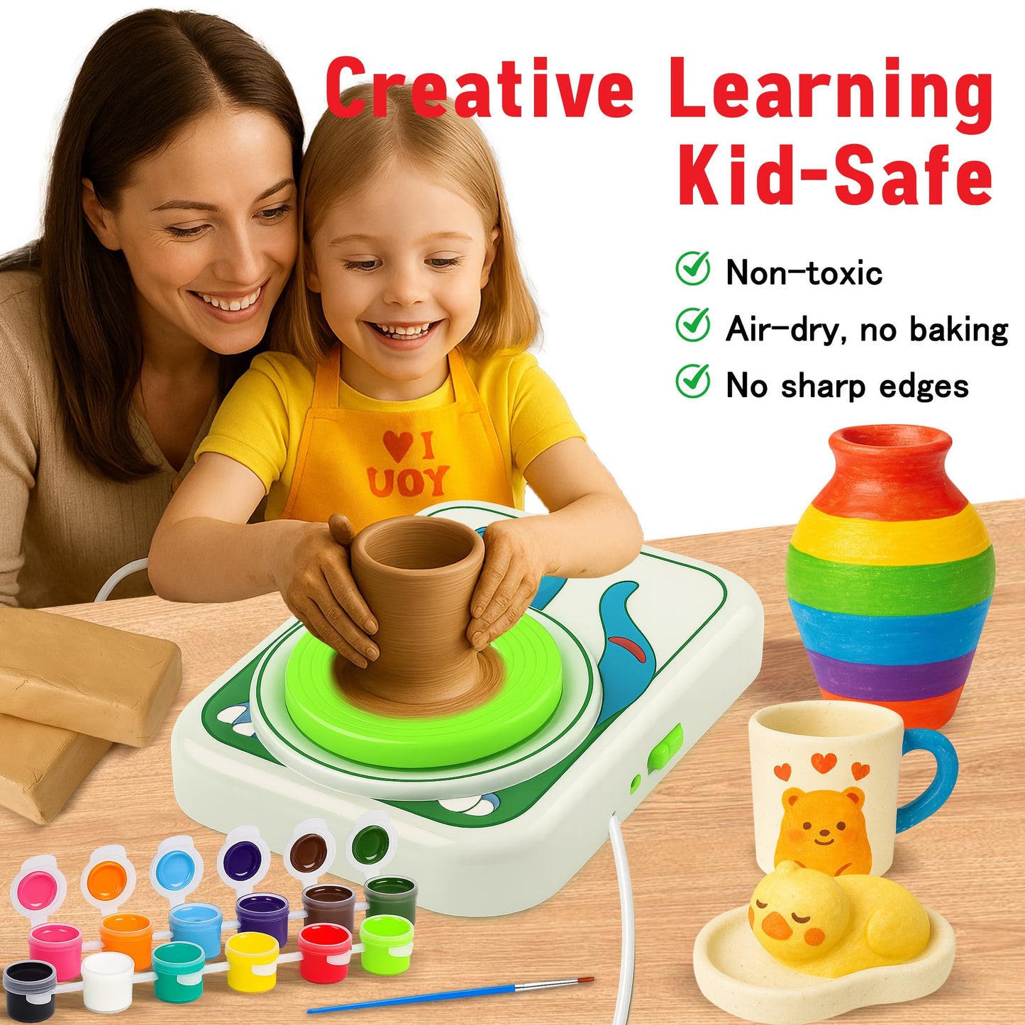 ROHSCE Pottery Wheel for Kids, Ceramic Art Pottery Painting Kit for Kids Ages 3-12