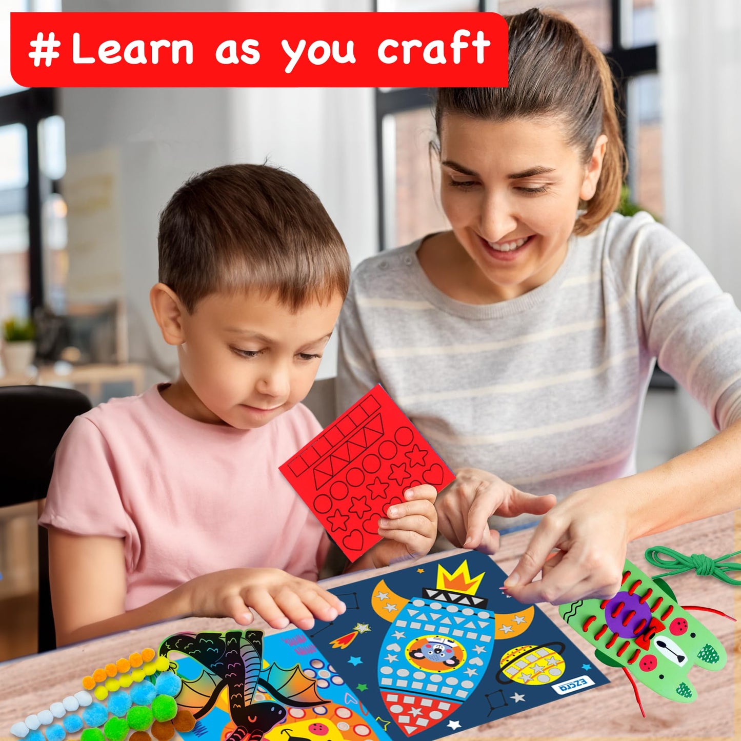 EZCRA Craft Box for Kids Ages 4-8 - 21 Projects in 1 - Arts and Crafts Kits - Complete Activity Set – No Mess Educational Preschool & Homeschool Art Projects - for Girls Boys