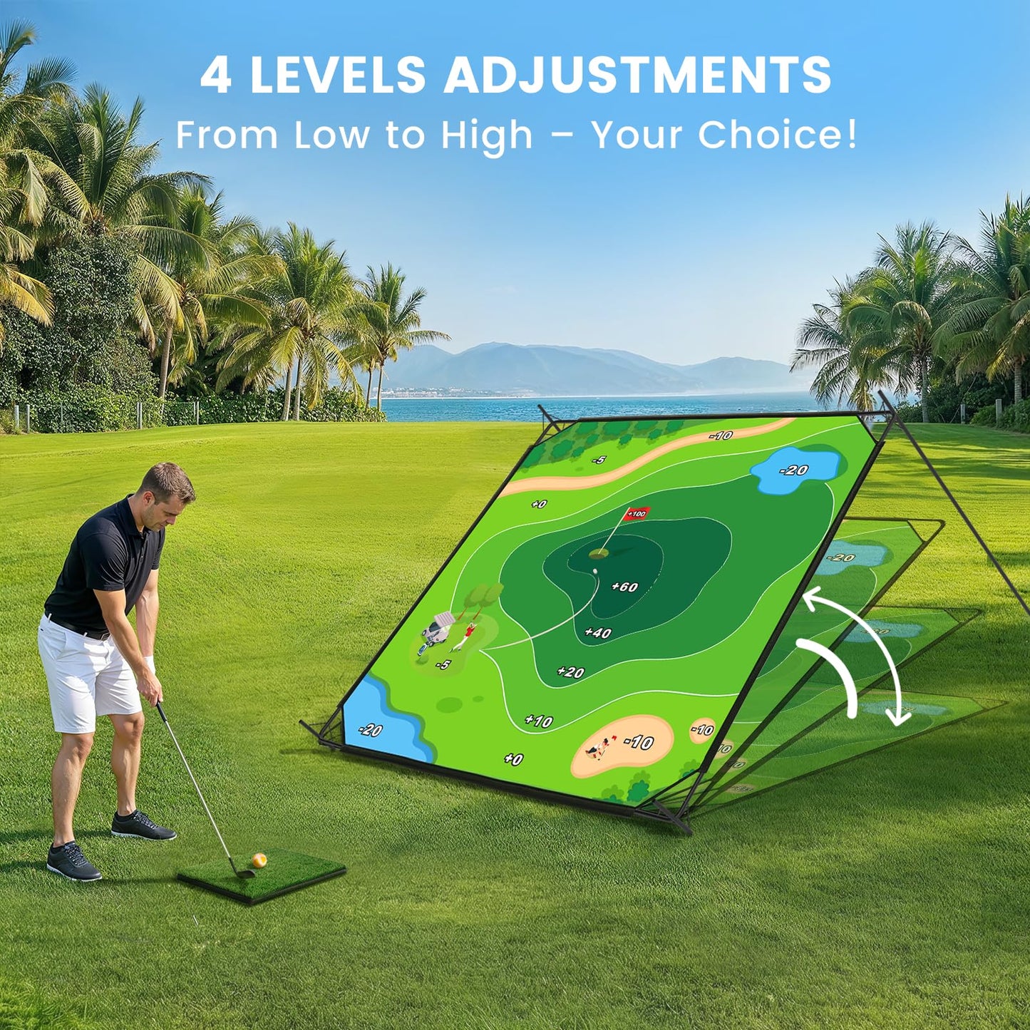 Battle Golf Chipping Game Mat, 59x59 inch Double Sided Golf Hitting Mat Outdoor Indoor Adjustable Golf Games Mat, Score Sticky Playing Golf Balls for Home Backyard Garage Game, Gift for Young Adults