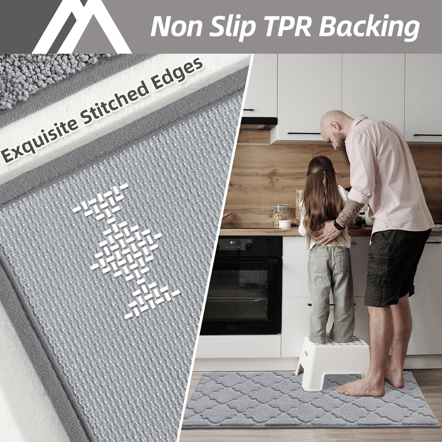 COSY HOMEER Soft Kitchen Rugs [2 PCS] for in Front of Sink Super Absorbent Kitchen Floor Mats and Mats 24x35 Inch/24X60 Non-Skid Kitchen Mat Standing Mat Washable,Polyester,Grey
