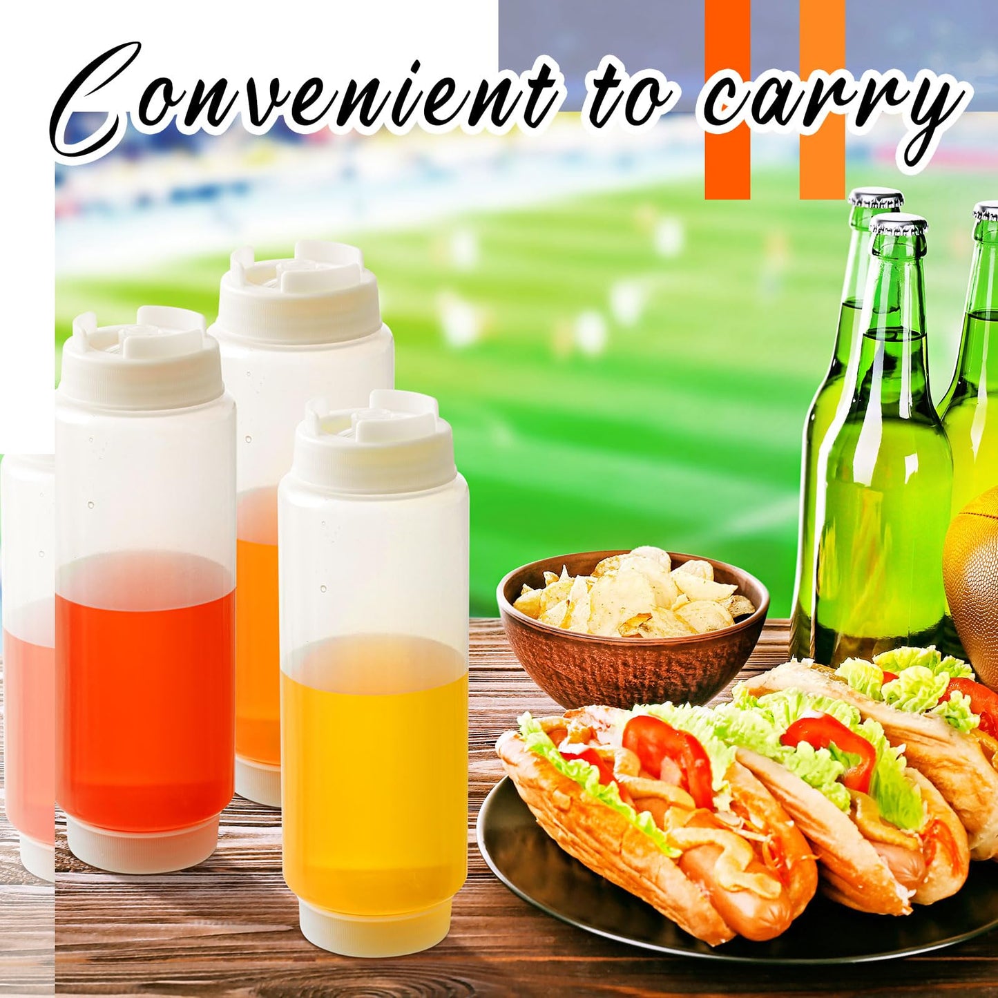 Singhoow 16 Pcs 32 oz Condiment Squeeze Bottles Restaurant Plastic Sauces Squeeze Ketchup Dispenser Inverted Refillable Large Clear Dressing Bottles for Restaurant Kitchen Catering