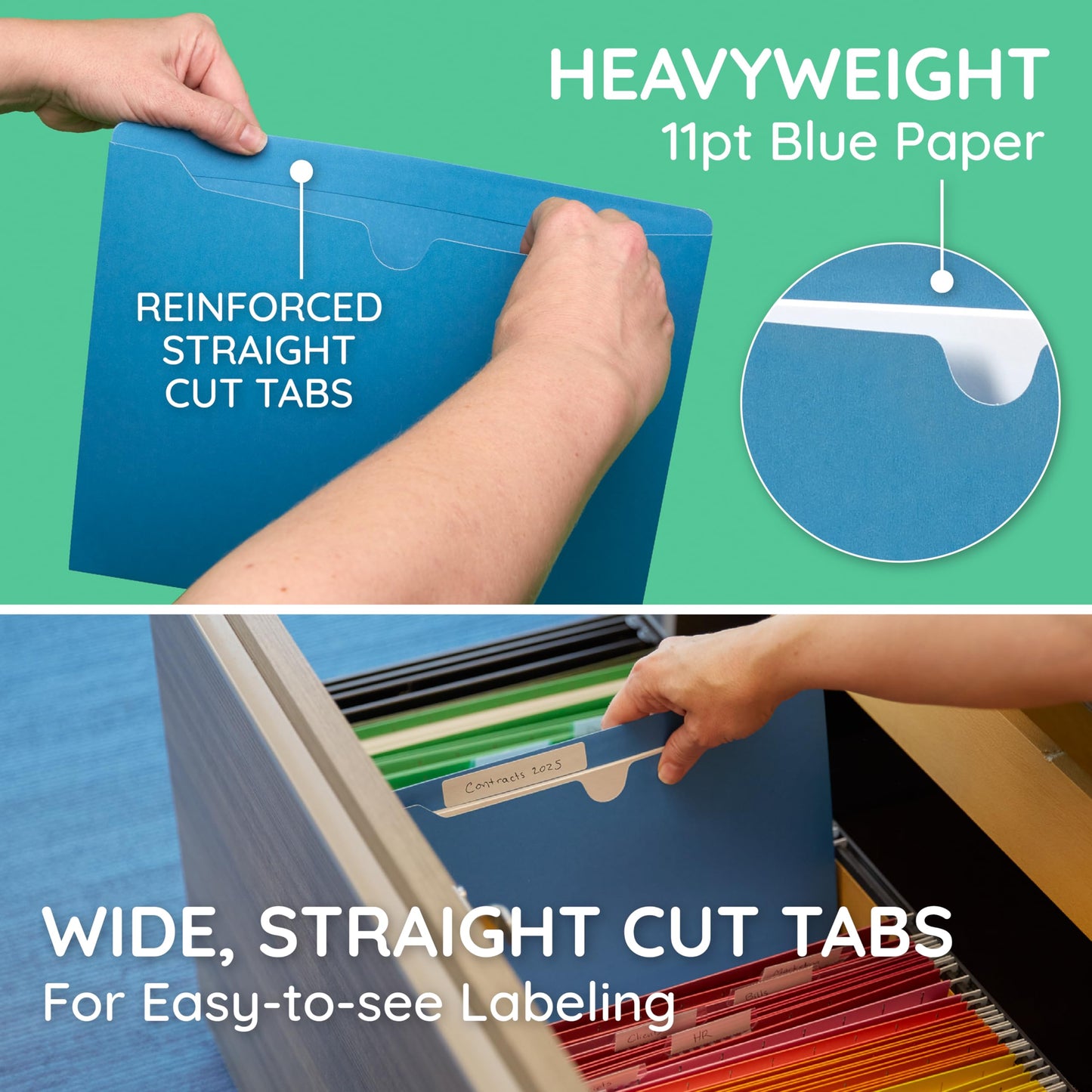 Blue Summit Supplies 100 Blue File Jackets, Reinforced Straight Cut Tab, Designed for Use in Standard Hanging Files, Letter Size, 100 Pack