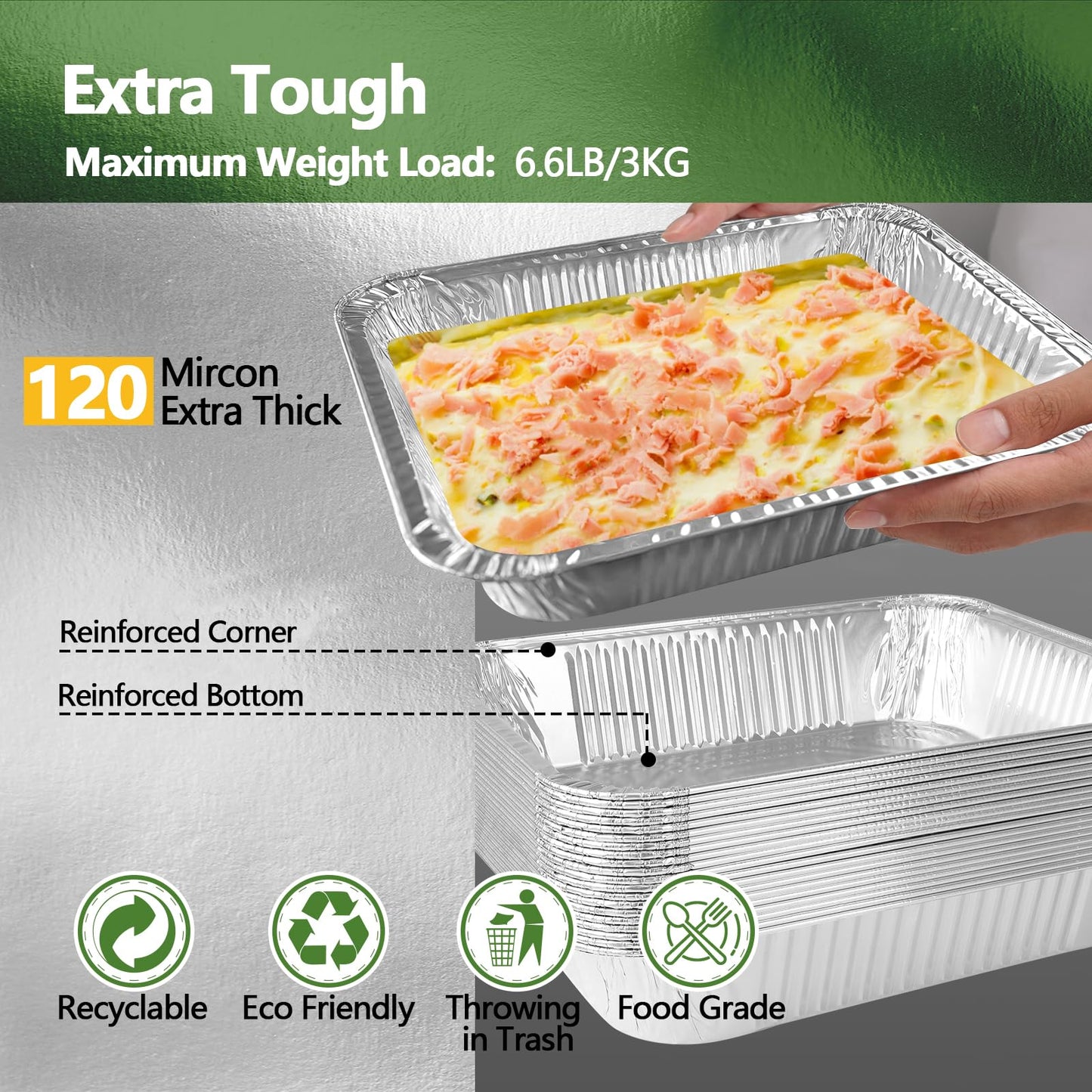 Demiwise Thickened 30 Pack Heavy Duty Aluminum Pans with Lids, 9x13 Aluminum Foil Pans Disposable, Half Size Steam Table Foil Baking Tray for Cooking, Baking, Roasting & Chafing, Carton Packaging