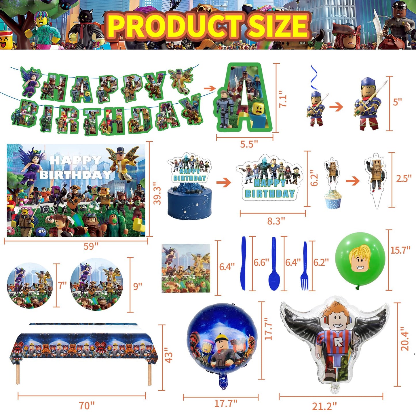 Birthday Party Decorations - Theme Children's Party Supplies Included Happy Birthday Banner, Backdrop, Hanging Swirls, Tablecloth, Cupcake Cake Toppers, Tableware set, Latex and Foil Balloons