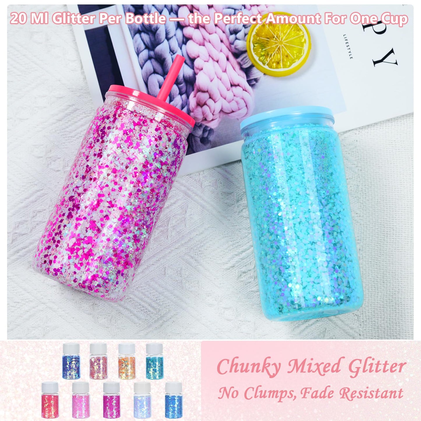 6 Pack 16 Oz Acrylic Snow Globe Tumbler Supplies Starter Kit, Double Wall Plastic Pre-Drilled Snowglobe Tumbler Cup Tool Set, Including Squeeze Bottle Cup Cradle and Scraper etc.