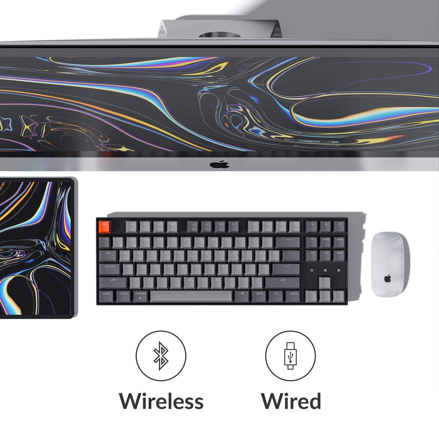 Keychron K8 Hot-swappable Wireless Bluetooth/Wired USB Mechanical Keyboard with Gateron G Pro Blue Switch/White LED Backlight/N-Key Rollover, Tenkeyless 87-Key Computer Keyboard for Mac Windows
