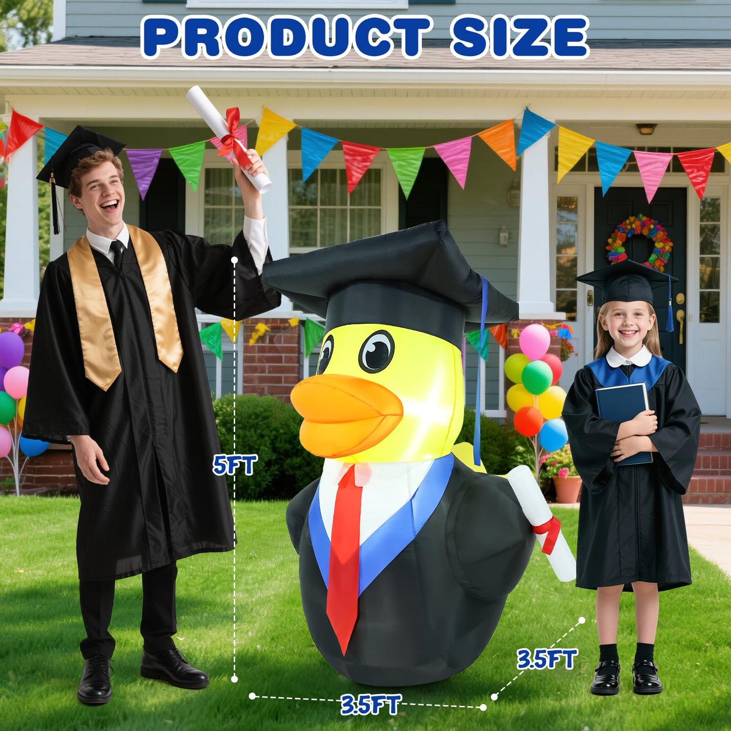 Watato Inflatable 2026 Graduation Decorations 5FT Cute Duck Blow Ups with LED Lights Yard Sign for Congrats Grad Party Outdoor Holiday Event Decor Primary Middle High School College University
