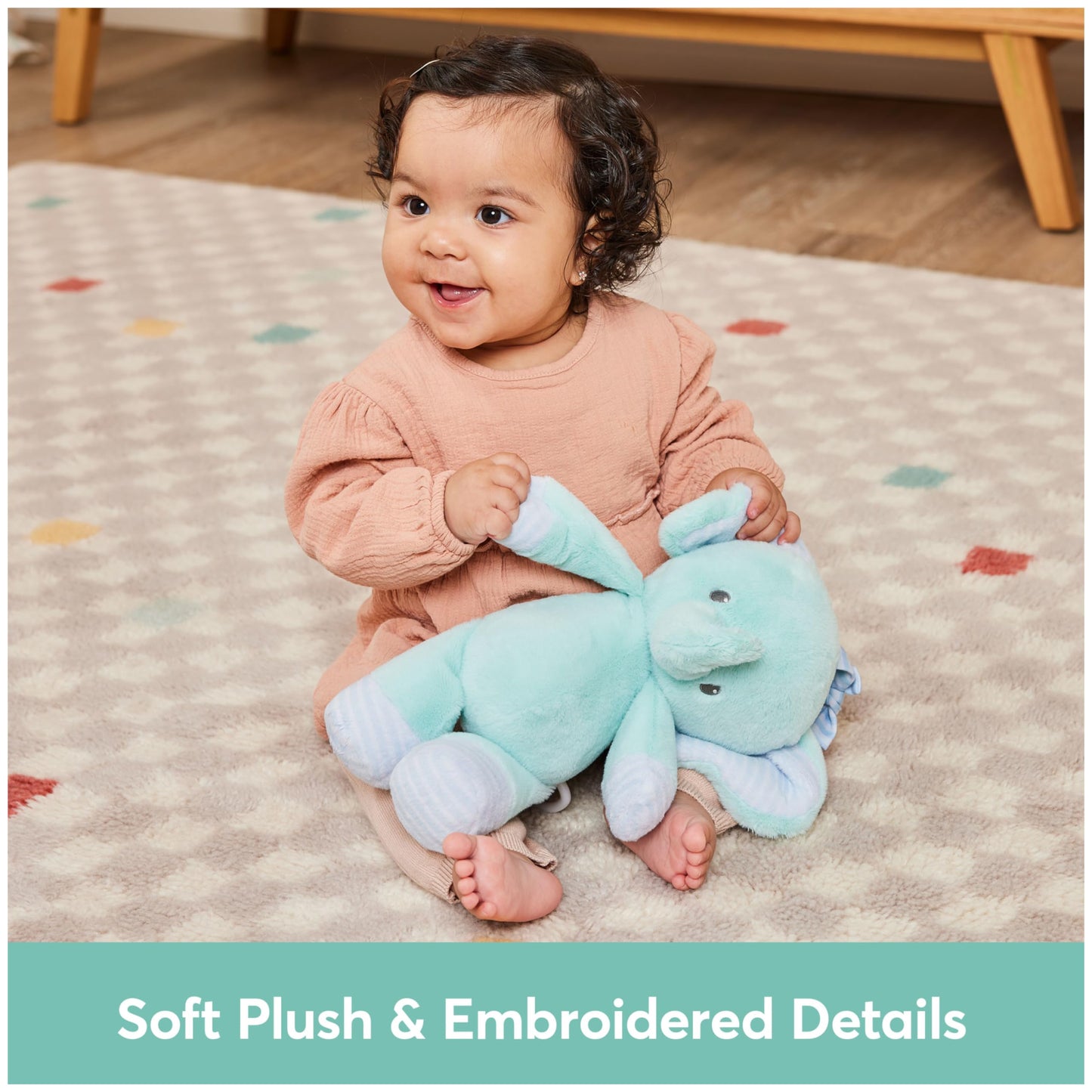 Baby GUND Safari Friends Elephant Pull-Down Musical Plush, Travel Friendly Sensory Toy with Stroller Loop for Ages 0 and Up, Blue, 12”