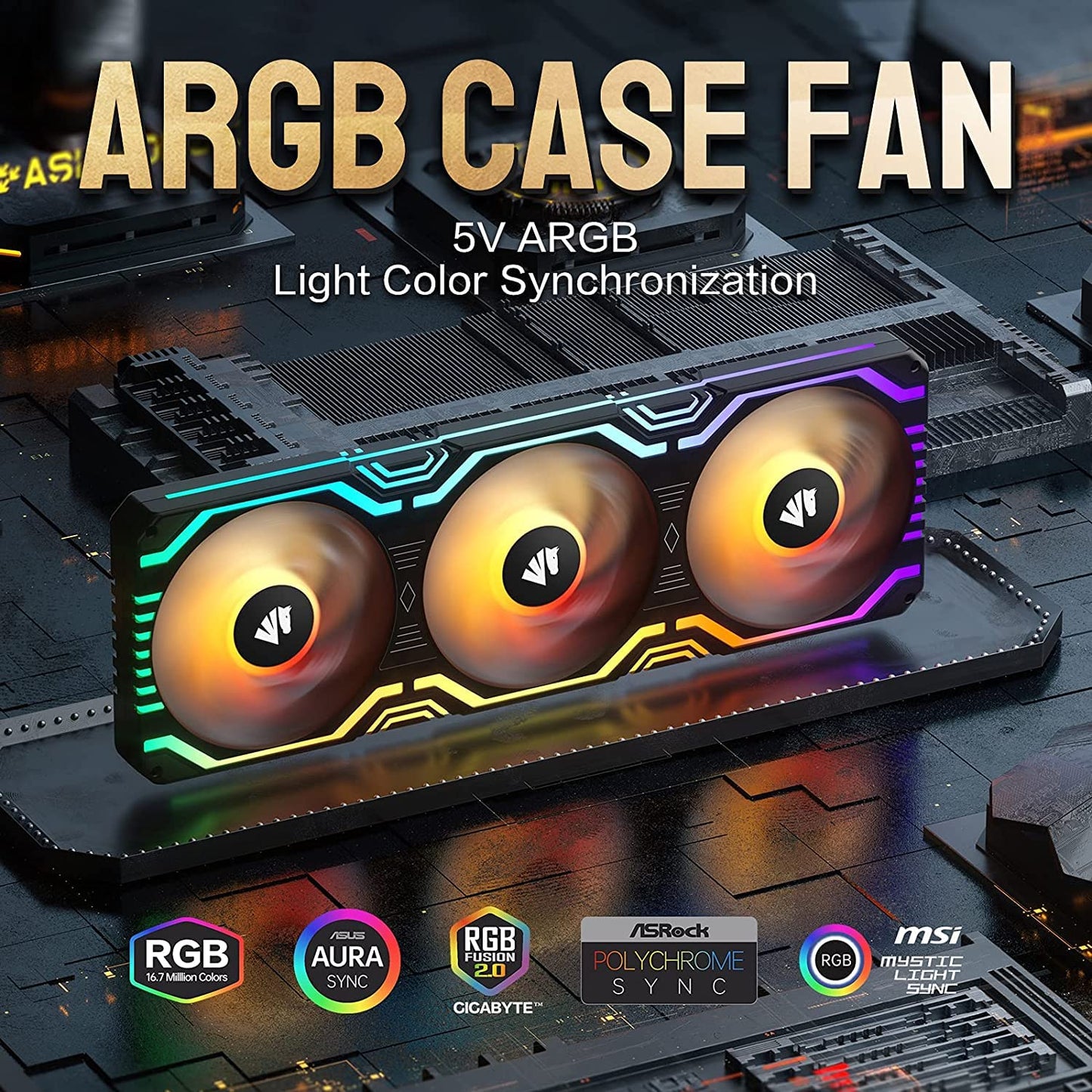 Asiahorse Matrix-Black 56 Addressable LEDs RGB Fans, 360MM All-in-One Square Frame Integrated RGB Case Fan with MB Sync/Analog Controller, PWM Control Fan for Computer Case and Liquid Cooling System