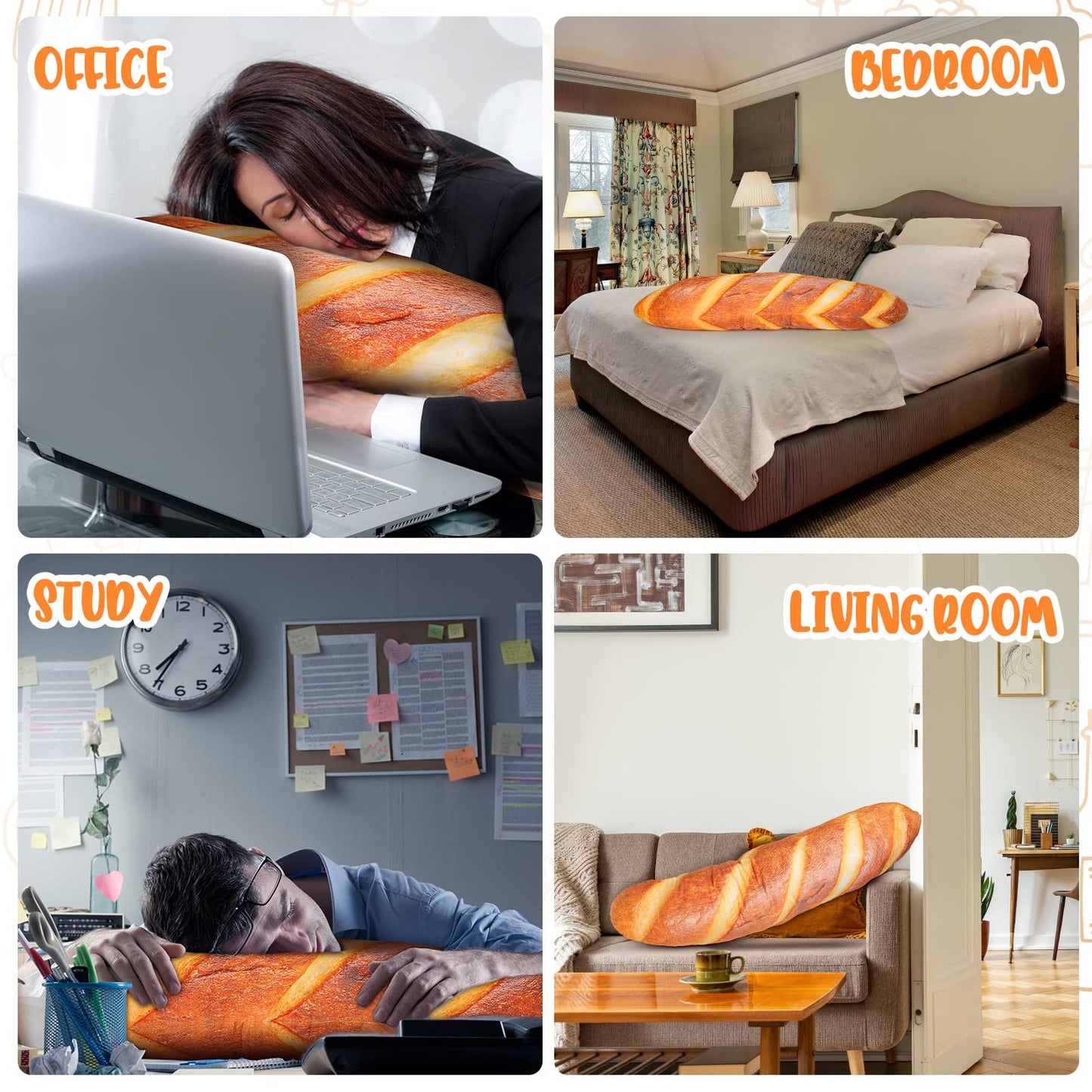 Yookeer 3D Simulation Bread Pillow 47.24 Inches Funny Food Pillow Giant Baguette Cushion Bread Body Plush Food Cushion for Valentine's Day Sleeping Decor