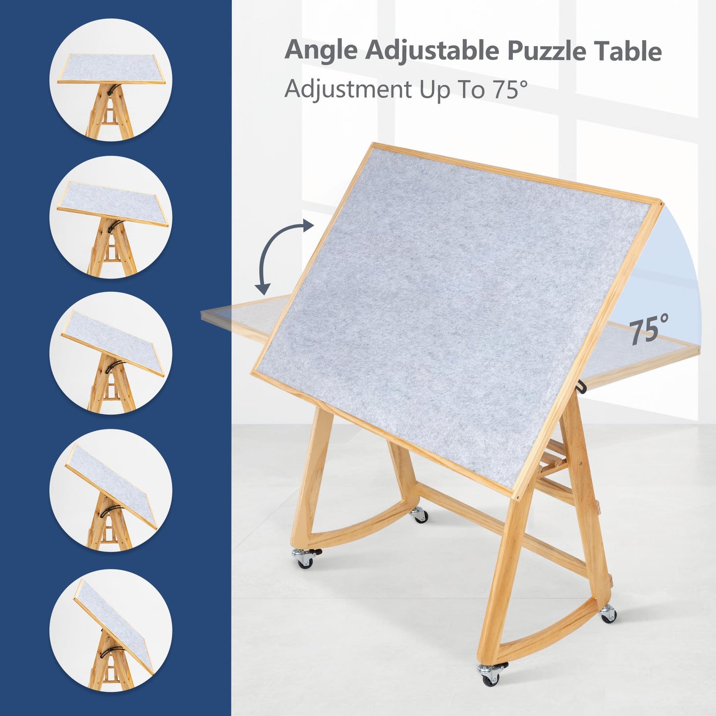LAVIEVERT 1500 Piece Tilting Puzzle Table with Legs & Cover Mat, Adjustable Jigsaw Puzzle Board Easel with Storage, Portable Wooden Table with 4 Wheels for Adults, Great Assistant for Mom & Elderly