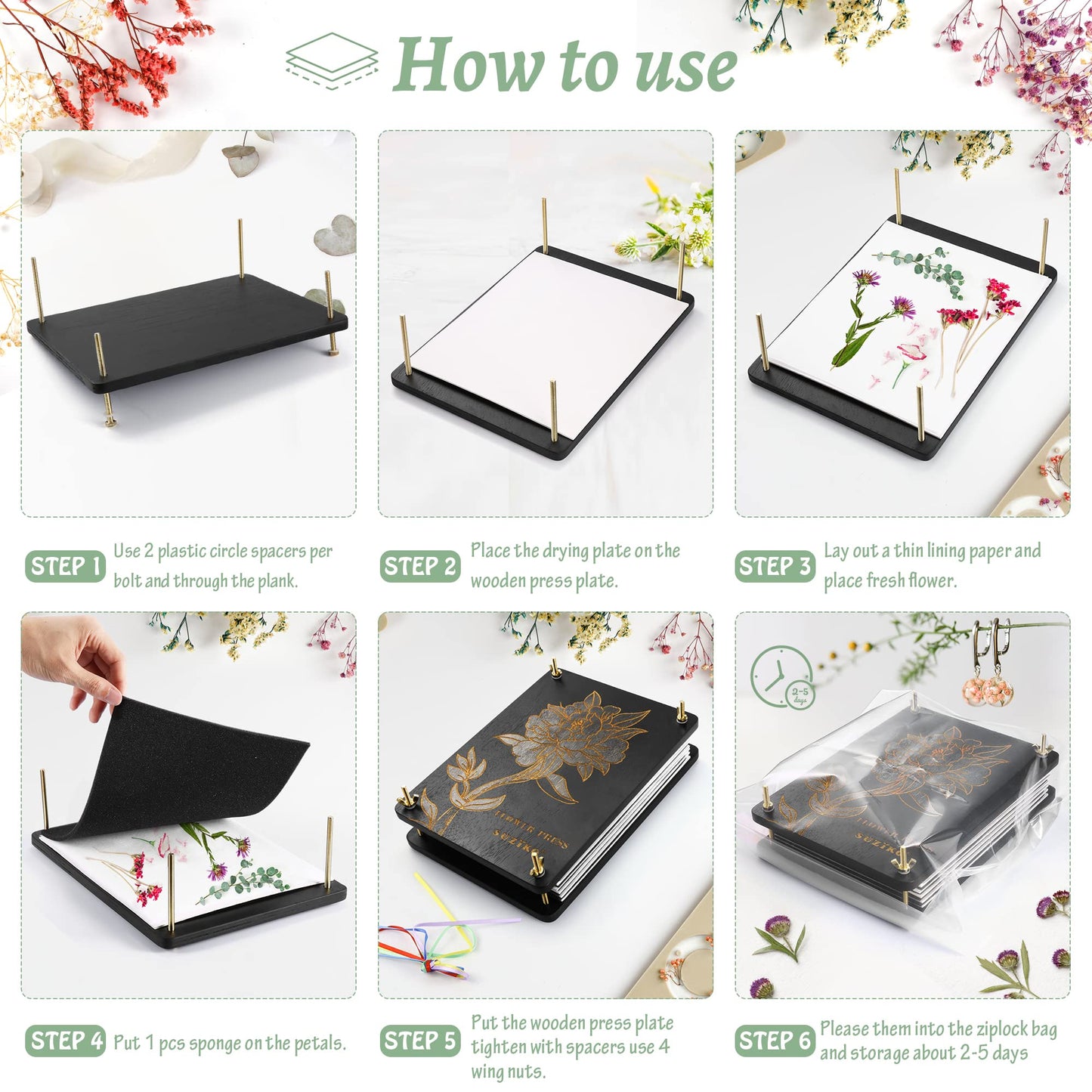 The Flower Press Kit for Adults Measures 11.8" x 8.7" 6 Layers, Fast Making Pressed Plant Foliage Specimen, Wooden Flower Pressing Kit，Great Gifts for Valentine's Day