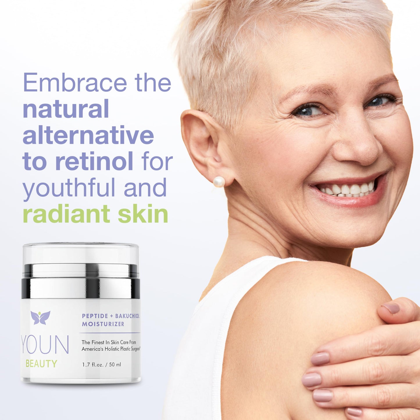 YOUN Beauty Peptide + Bakuchiol Moisturizer by Holistic Dr. Anthony Youn – Paraben-Free Retinol-Alternative Face Moisturizer to Support Collagen Production, Skin Hydration and Elasticity, 50ml