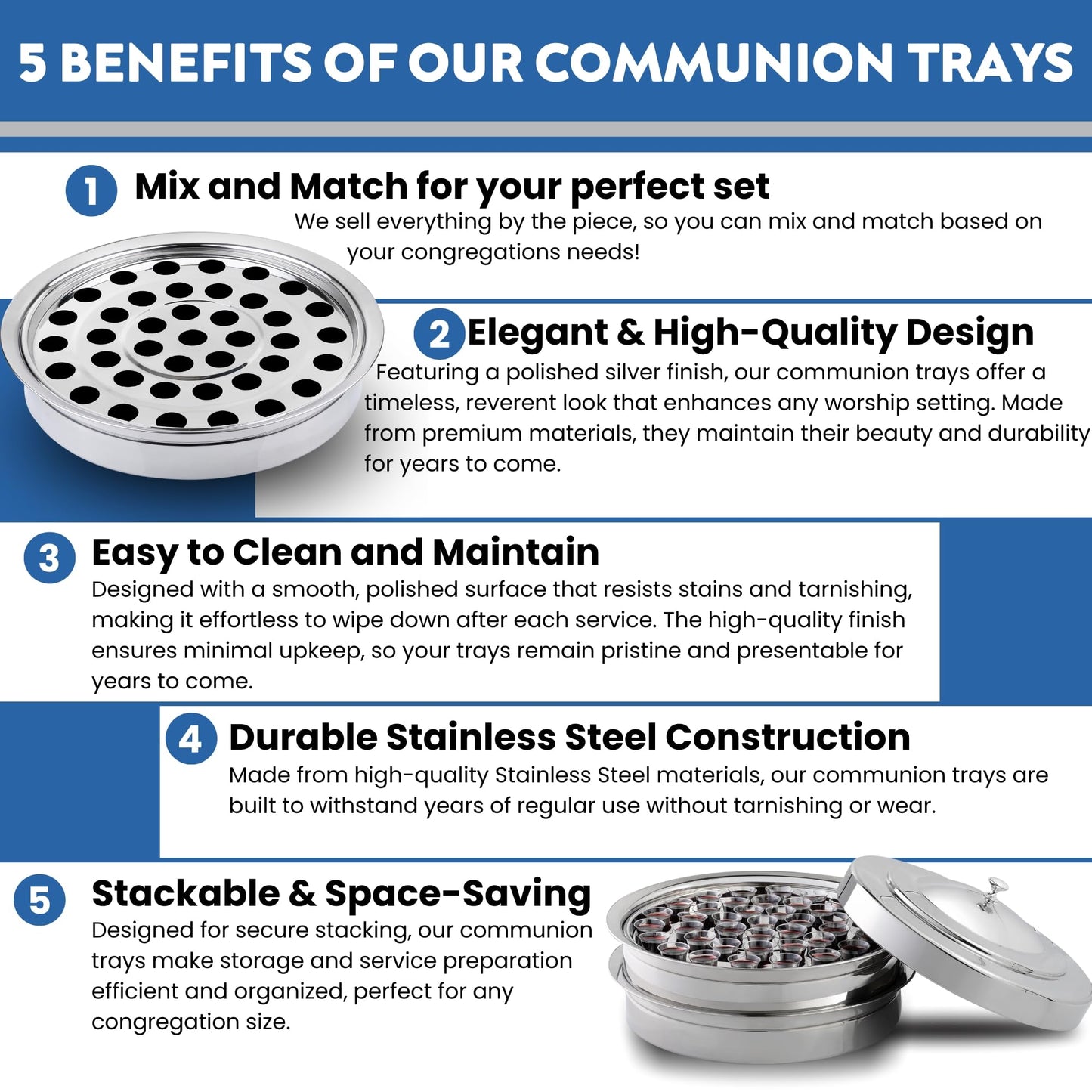Steadfast Selections (Cup Tray Silver Premium Communion Trays for Churches | Stainless Steel Communion Set, Supplies | 40 Cup Tray | Church Communion Ware Sets