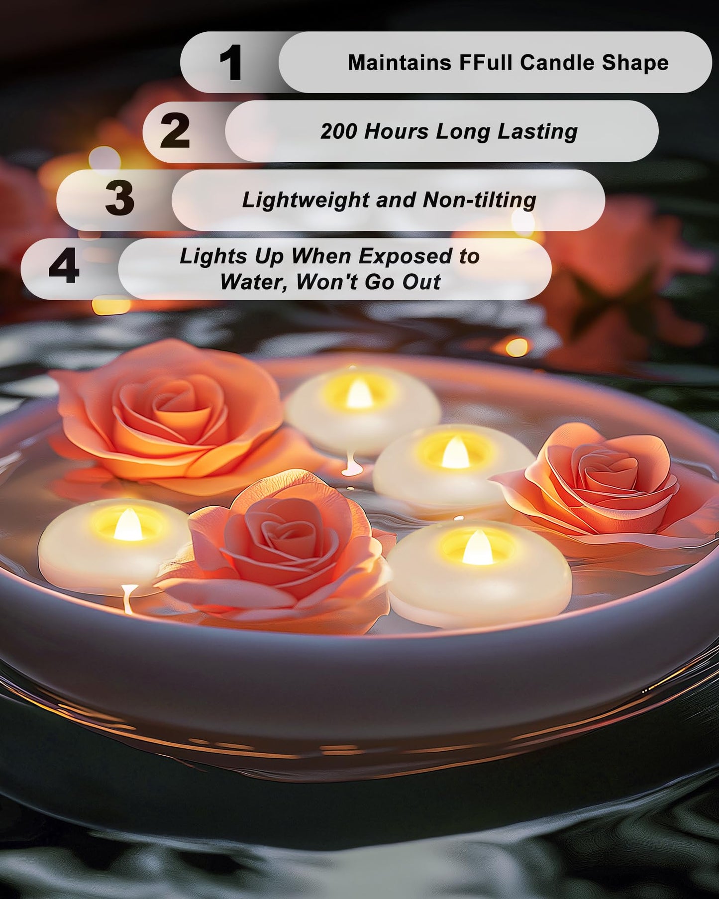 5plots 48 Pack 200 Hour Flameless Floating Candles, 3 Inches White Waterproof Led Tealights for Wedding Vases Centerpieces Party Proposal Pool Decor Decoration