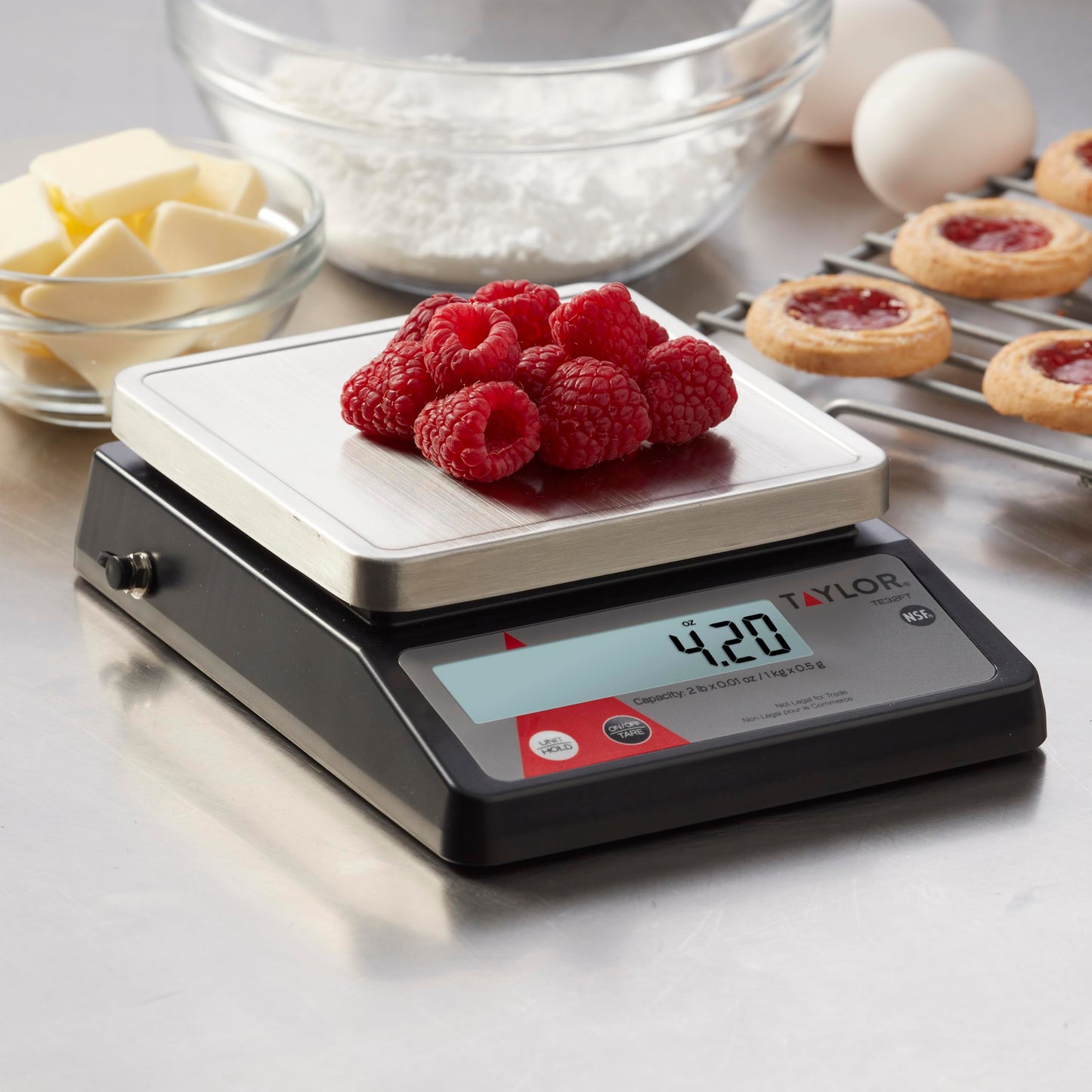 Taylor Compact Digital Portion Control Scale, Food Scale for Precise Weight Measuring and Portion Control, Tare and Hold Function, NSF, 32OZ, Stainless Steel Platform
