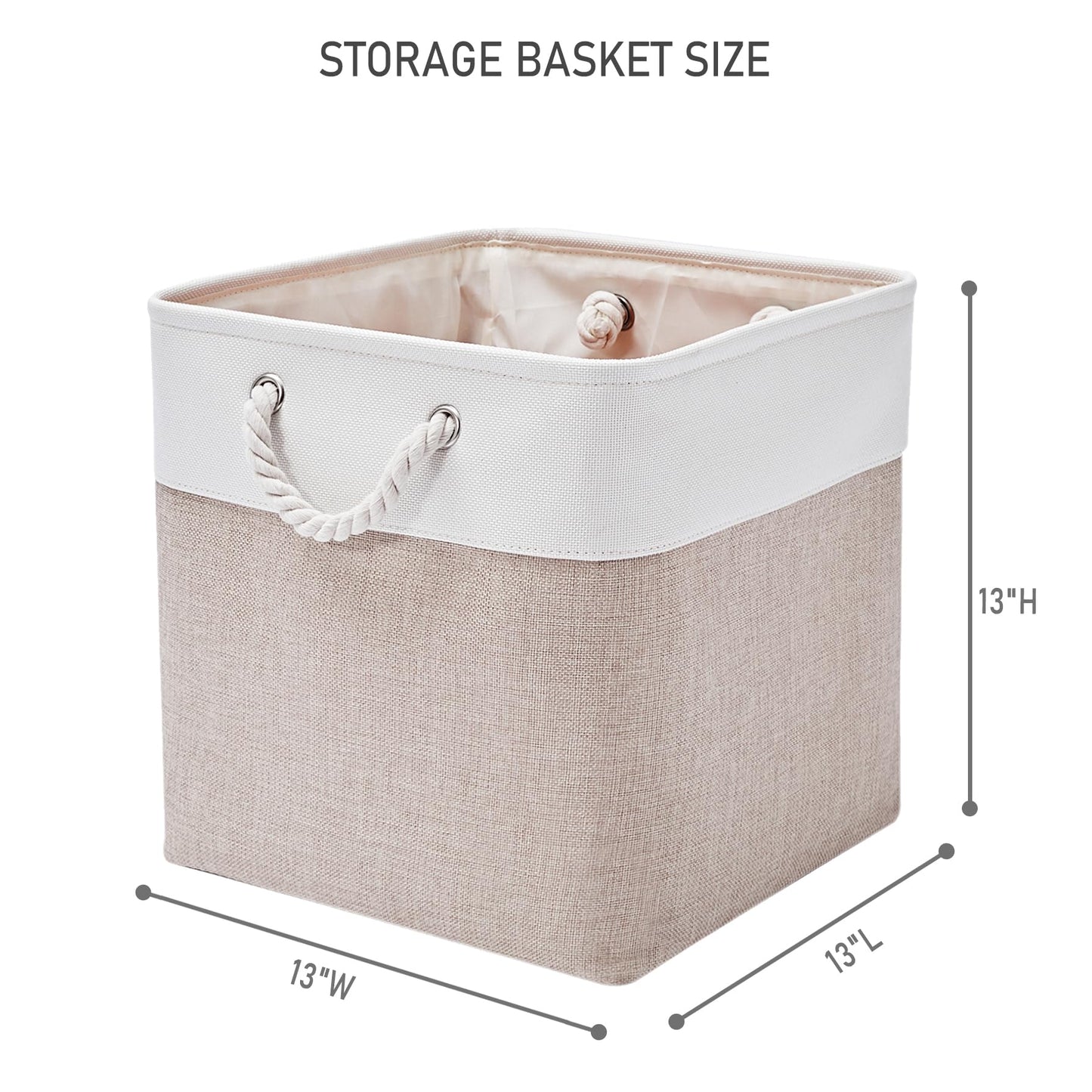 ISEMINGLA 13 x 13 Inch Storage Cubes，6 Pack Cube Storage Bins for Shelves，Fabric Collapsible Storage Bins with Handles, Foldable Storage Basket for Organizing Clothes, Toys, Books (White&Beige)