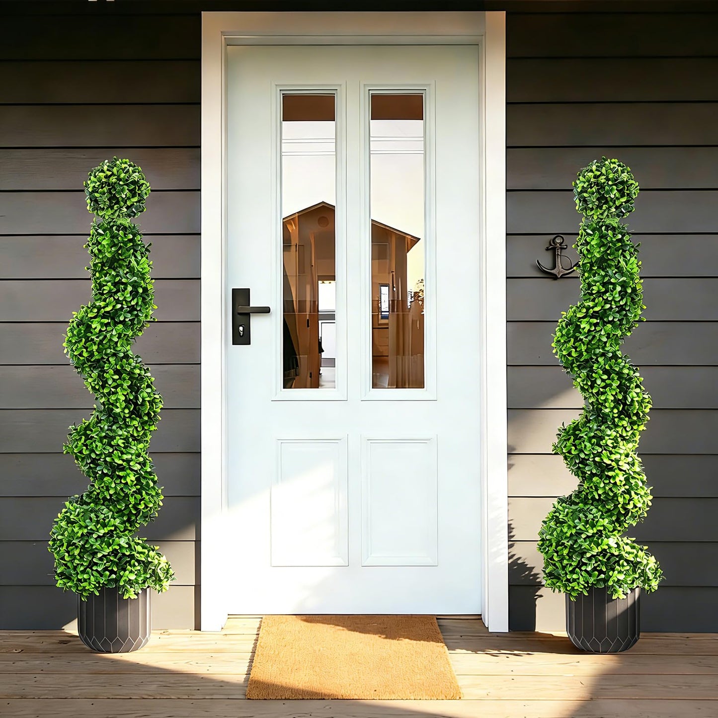 2 Pack 3FT Artificial Spiral Topiary Trees, Realistic Boxwood Trees, Evergreen PE Faux Plants with Durable Pot, Outdoor & Indoor Year-Round Garden, Patio, Porch, Home Entryway Decor