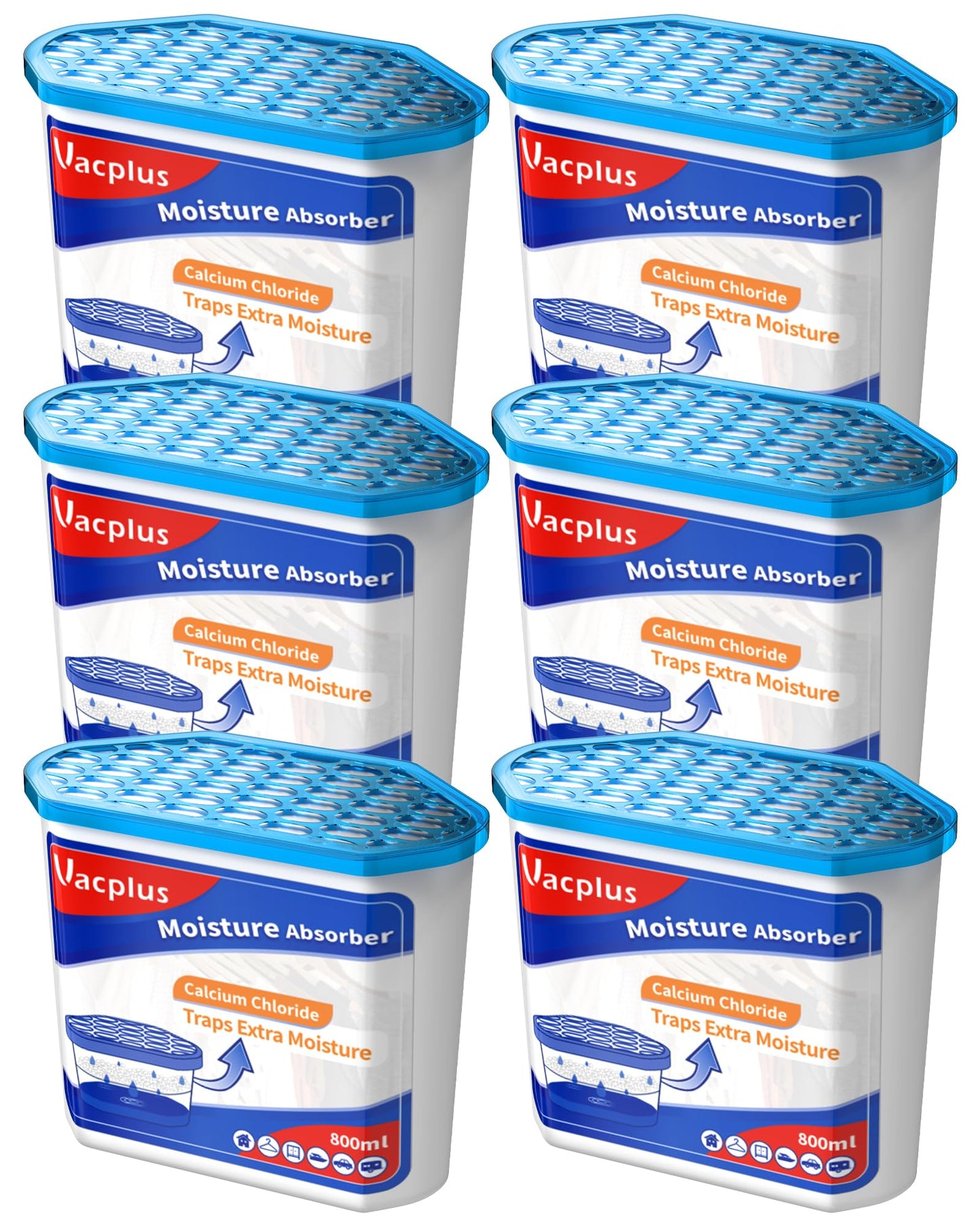 Vacplus Moisture Absorbers 6 pack, Portable Humidity Absorber Boxes for Your Bathroom, Closet & Car, Dehumidifier with Fragrance Free, 16.0 Oz