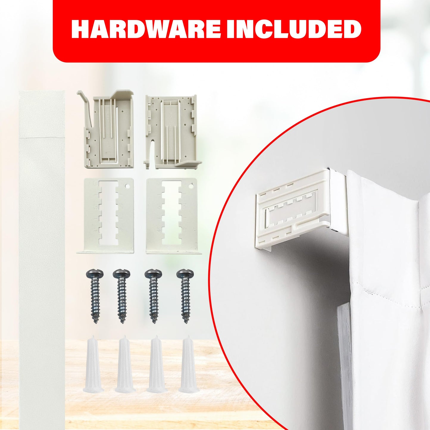 Amazing Drapery Hardware 2.5 Inch Wide Pocket Curtain Rod with Adjustable Clearance Brackets - 1 Pack, 48-86 Inches, Includes Rod, Brackets, and Installation Hardware
