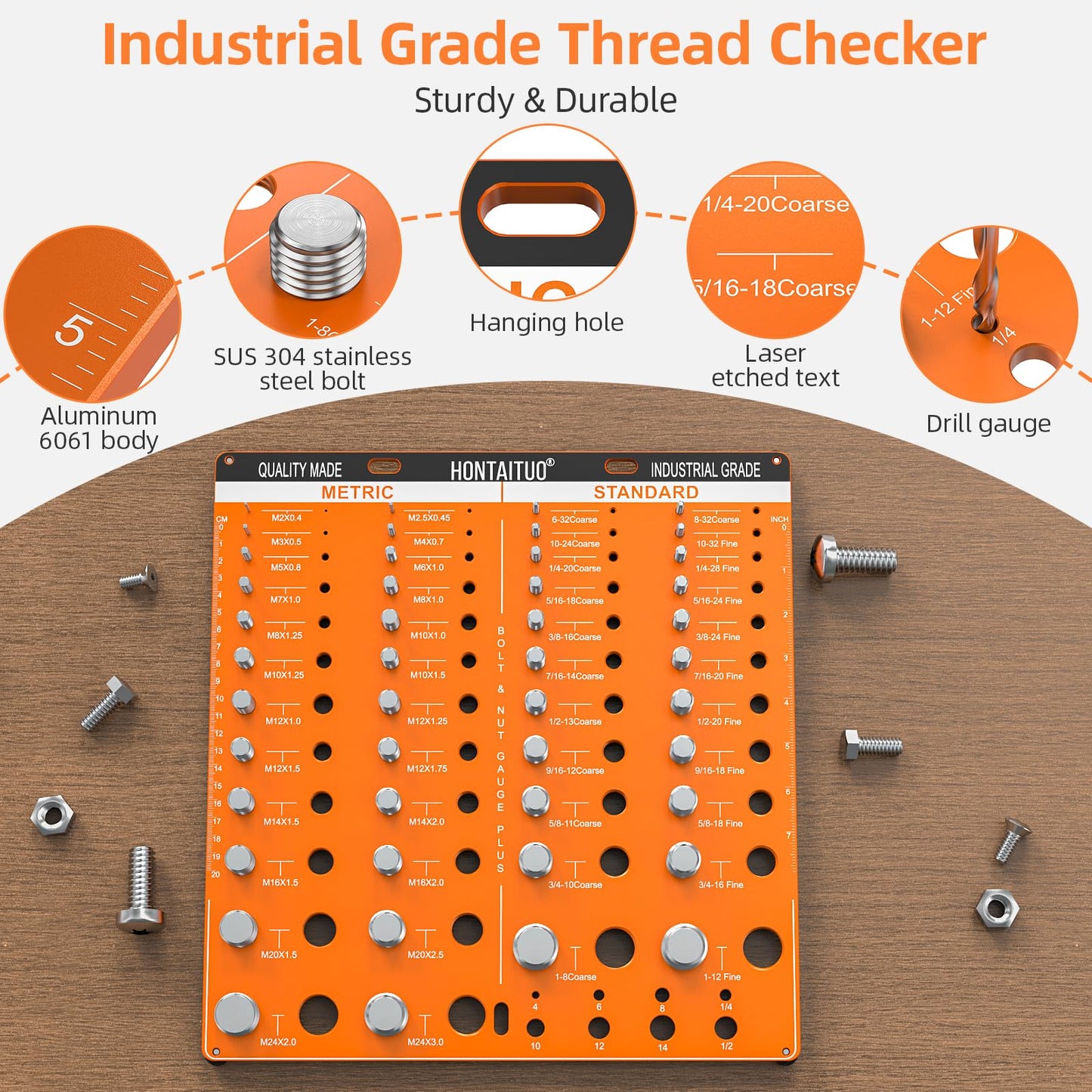 54 Nut and Bolt Thread Checker Standard and Metric,Bolt Size and Thread Gauge with 22 Standard & 24 Metric Bolt & 8 Drill Bit Gauge,Bolt and Nut Identifier Gauge