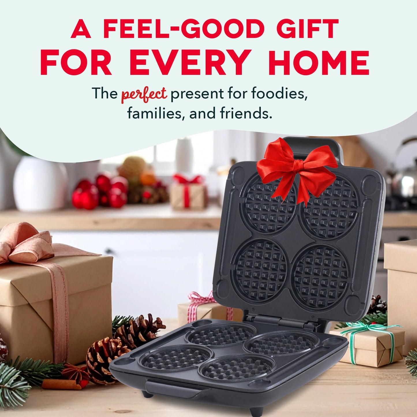 Dash Multi Mini Waffle Maker- Quad Waffle Maker for Family Breakfasts - Dual Nonstick Heating Plates & Easy-Release Surface - Compact & Fast-Heating - Aqua