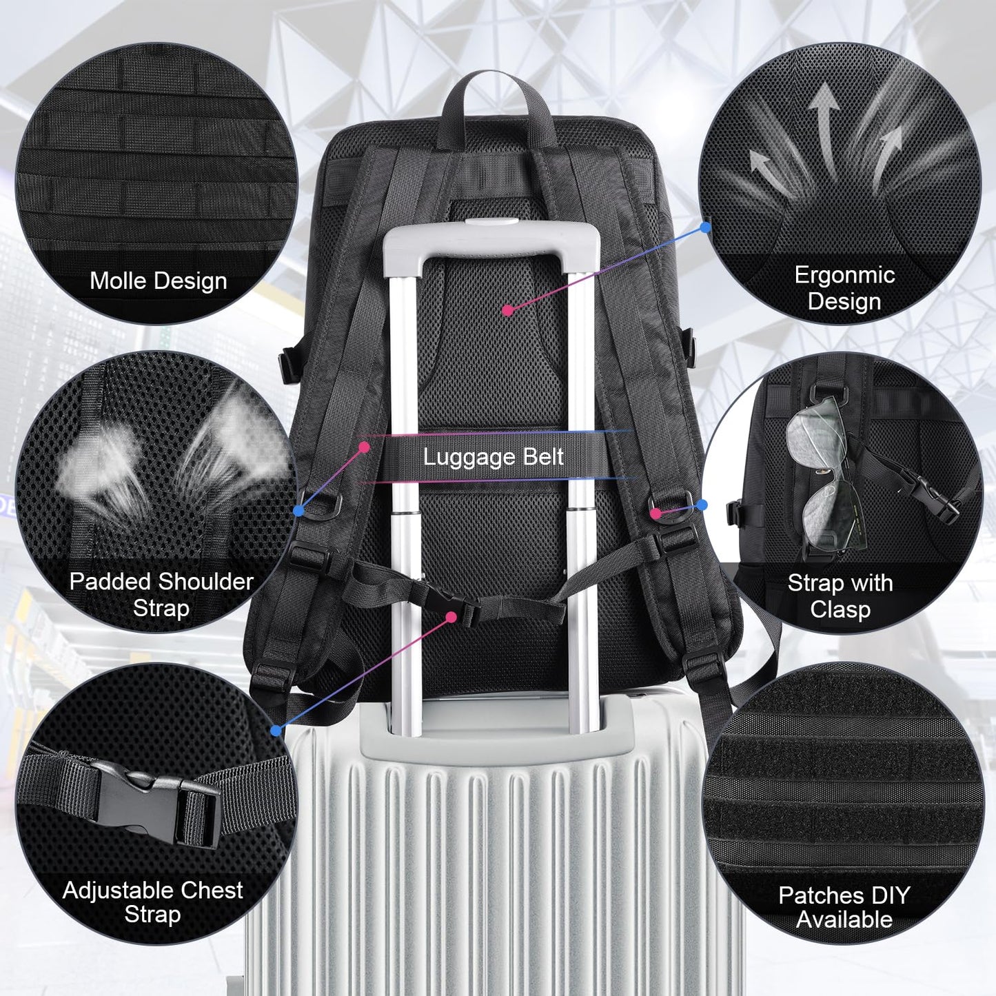 BERTASCHE Lunch Backpack, Laptop Backpack 15.6 inch Work Backpack w/Insulated Cooler Lunch box for Men Women, Tactical Casual Daypack for Commuter Picnic College,Black