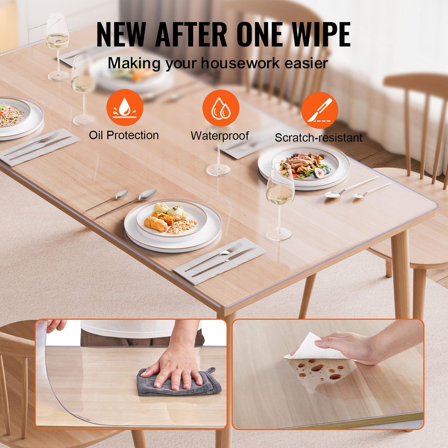 VEVOR Plastic Table Cover, 42 x 60 Inch 2.0 mm Thick Clear PVC Desk Mat Protector, Waterproof & Easy Cleaning Desk Pad Tablecloth, for Office, Dresser, Dining Room, Night Stand