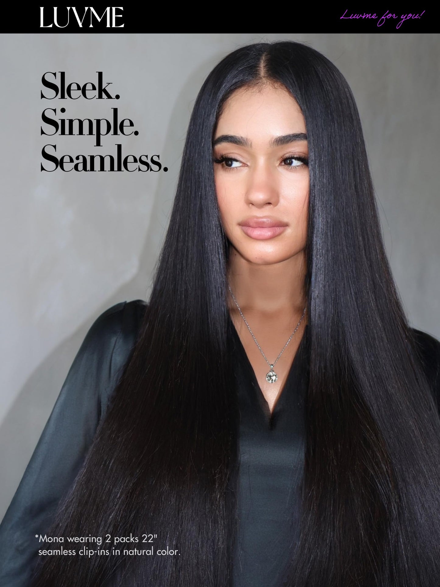 LUVME Straight Seamless 110g 7Pcs Clip in Hair Extensions Full Max with 18inch Remy Human Hair Extensions, Natural Black 100% Real Soft Human Hair Extensions