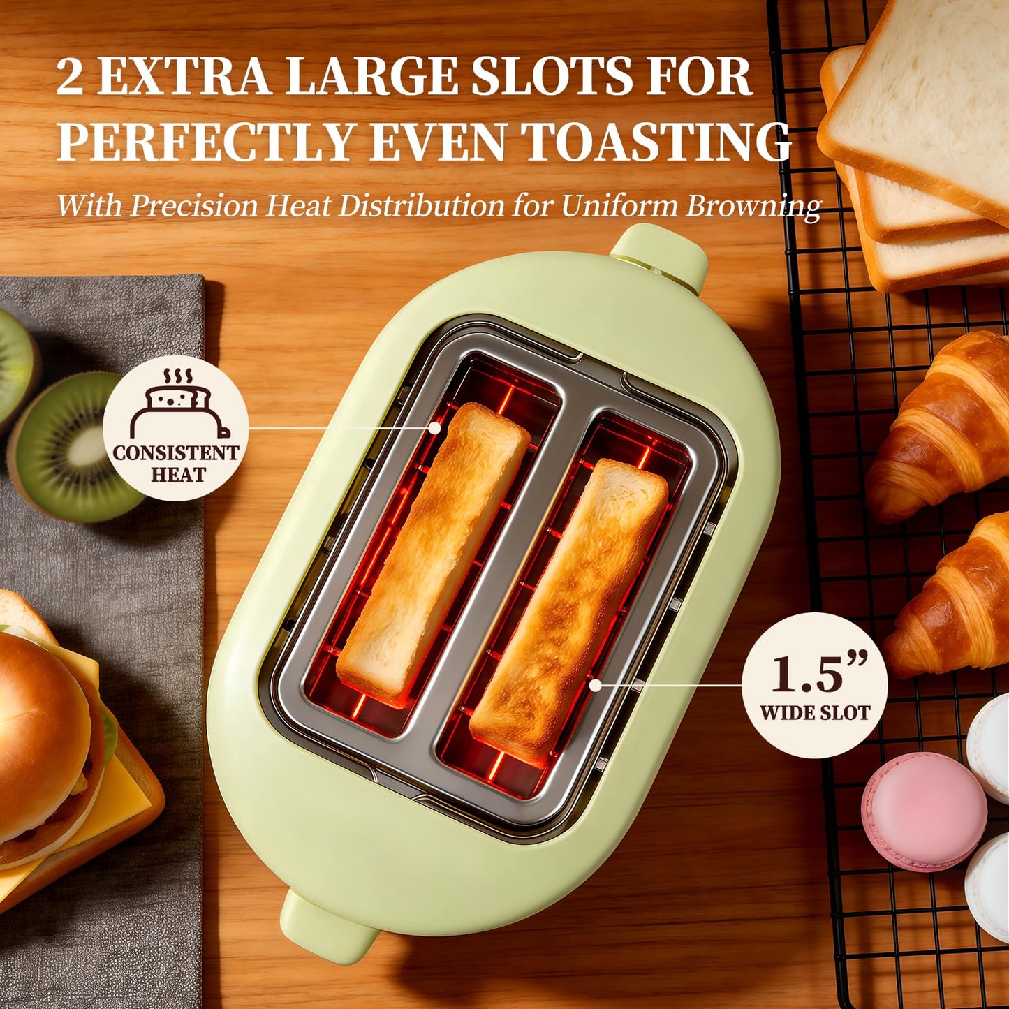 INFOOD Retro Toaster 2 Slice - 6 Toast Settings, Cancel/Defrost/Reheat Buttons, Built-in Warming Rack & Removable Crumb Tray, 1.5 Inches Extra Wide Slots, 750W, Floral Design
