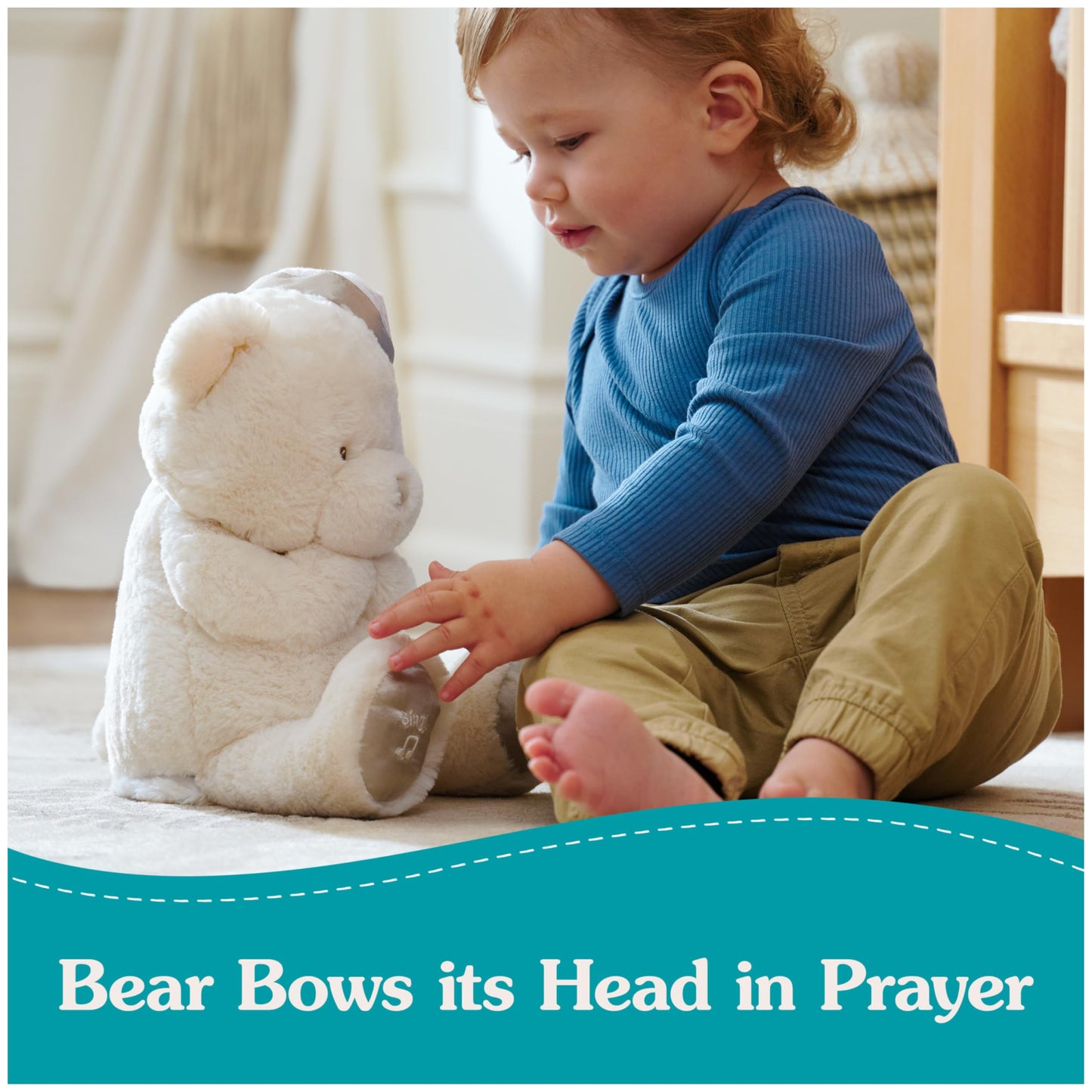 GUND Animated Goodnight Prayer Bear, Spiritual Plush Teddy Bear, Sensory Toy Stuffed Animal for Ages 0 and Up, Cream, 11"