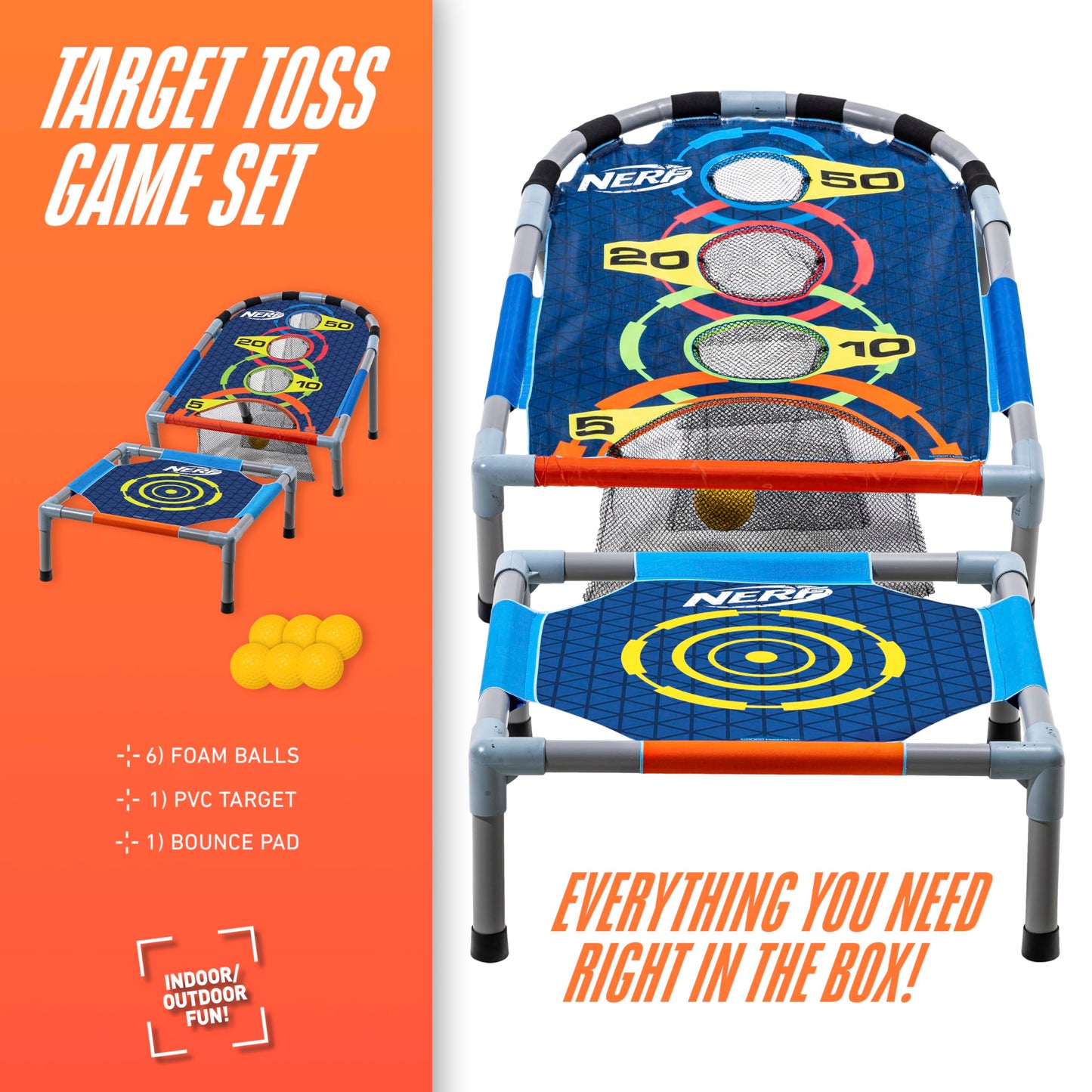 NERF Kids Bounce N Score Target Toss Game Set - Foam Ball Bouncing Game for Kids Ages 6+ - (6) Foam Bouncy Balls and (1) Scoring Target Included