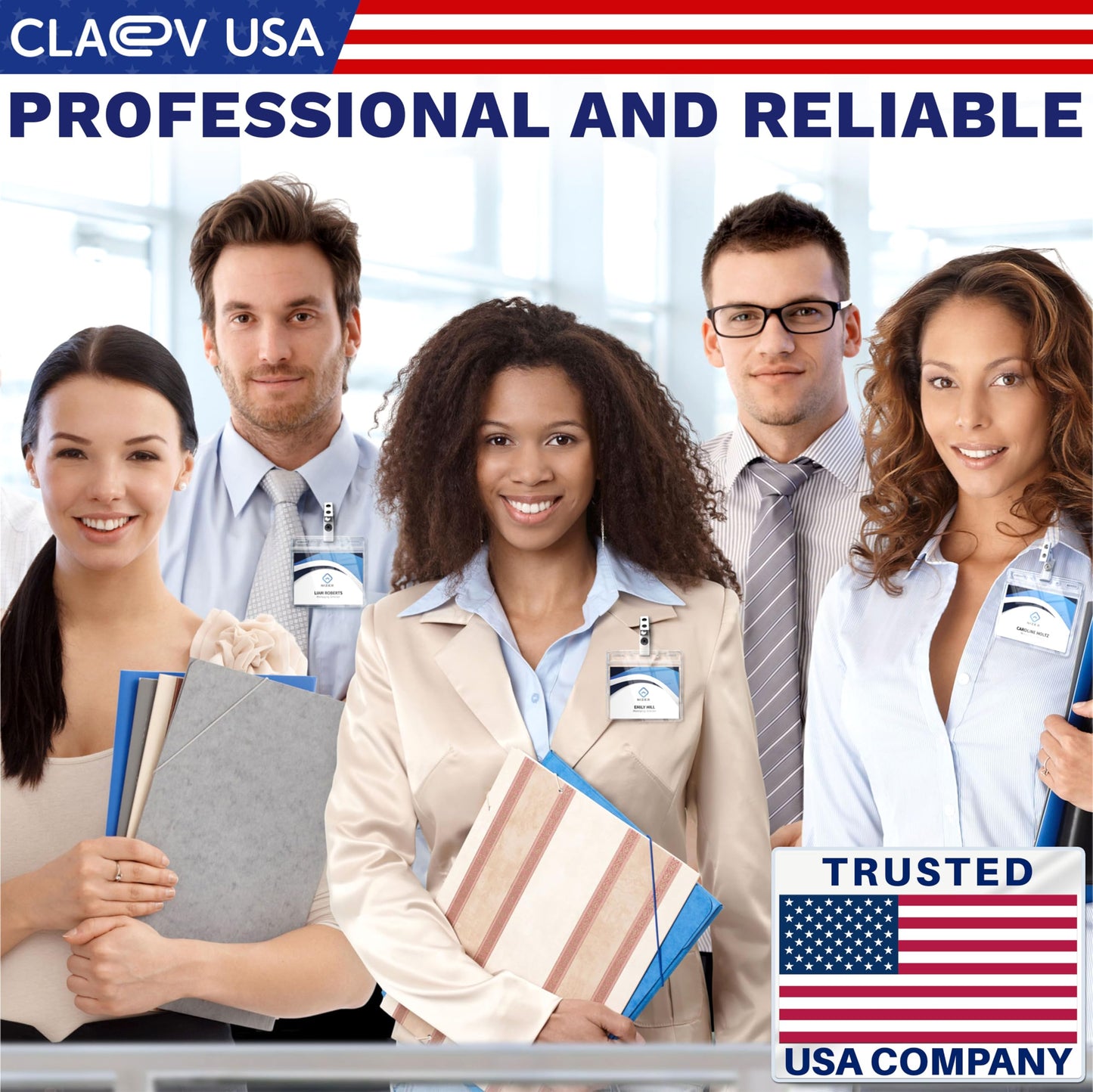 Claev - Horizontal Flexible and Tear Resistant Card Protector - Clear, 4x3 Inch, 250 Pack - Large Easy Open Plastic ID Name Badge Holders for Conferences, Conventions, Offices & Schools